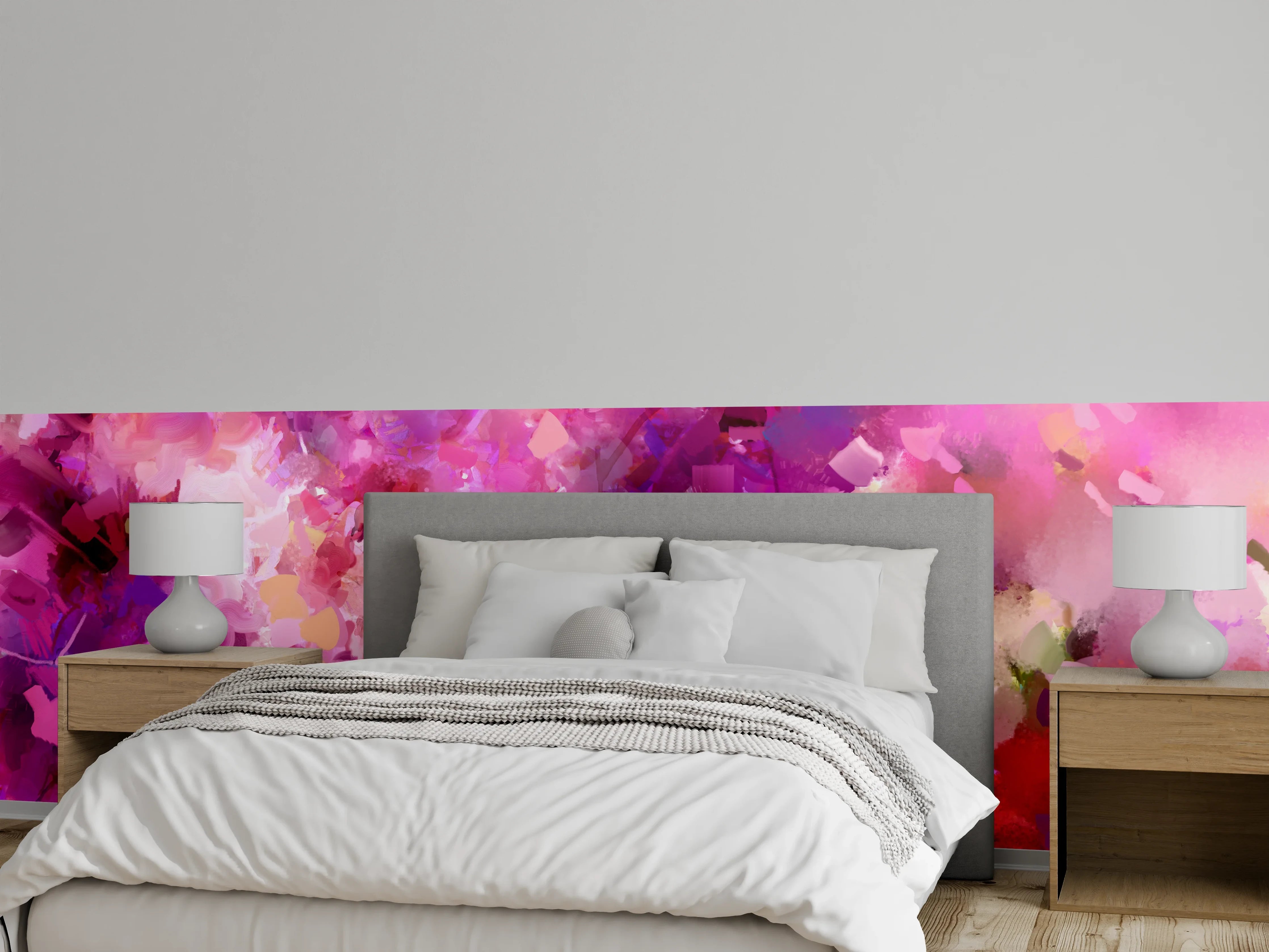 Wandverkleidung Schlafzimmer - Zarte Blüten in Rosa und Grau