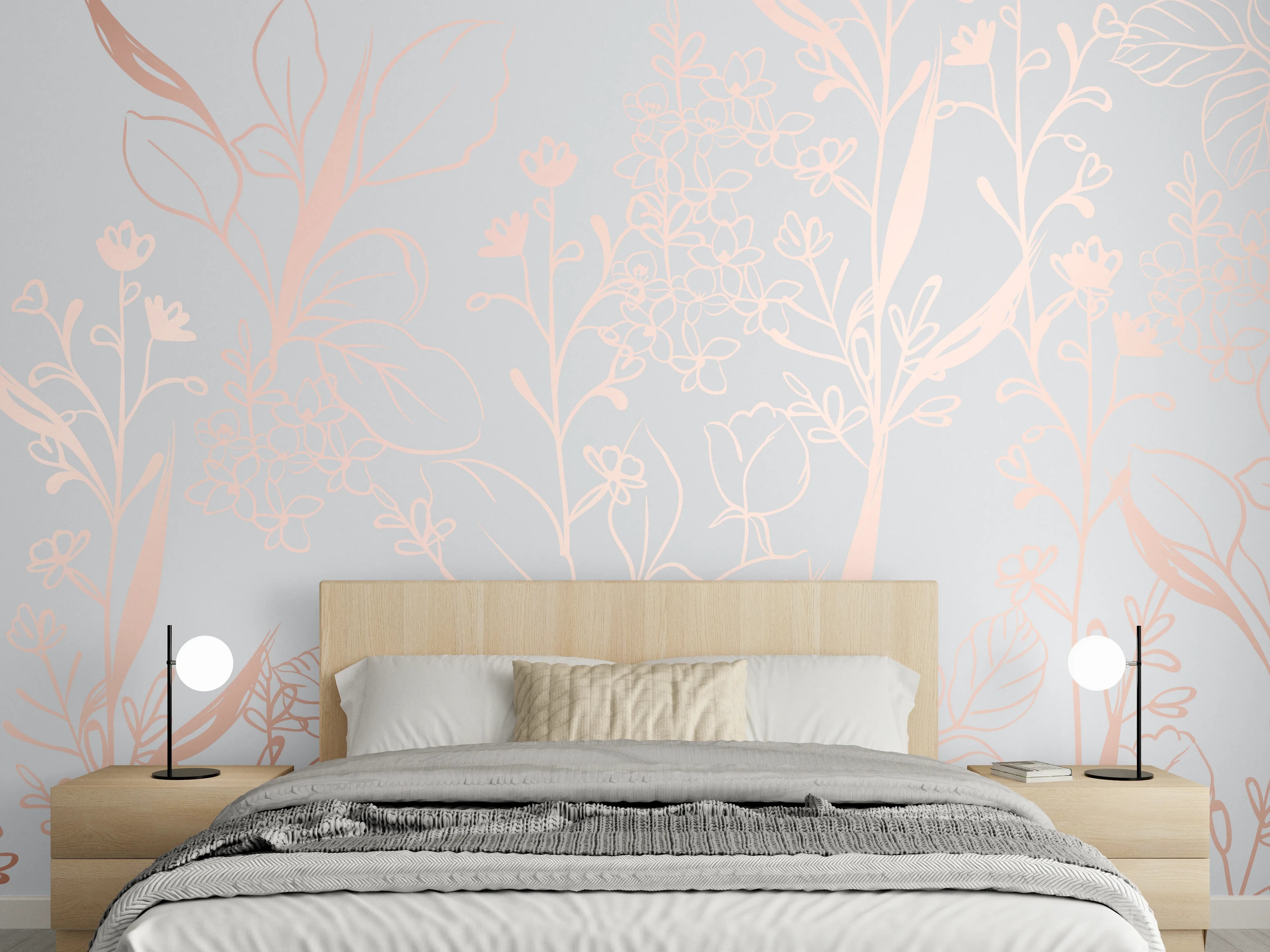 Wandverkleidung Schlafzimmer - Zarte Blütenillustration Beige-Rosa