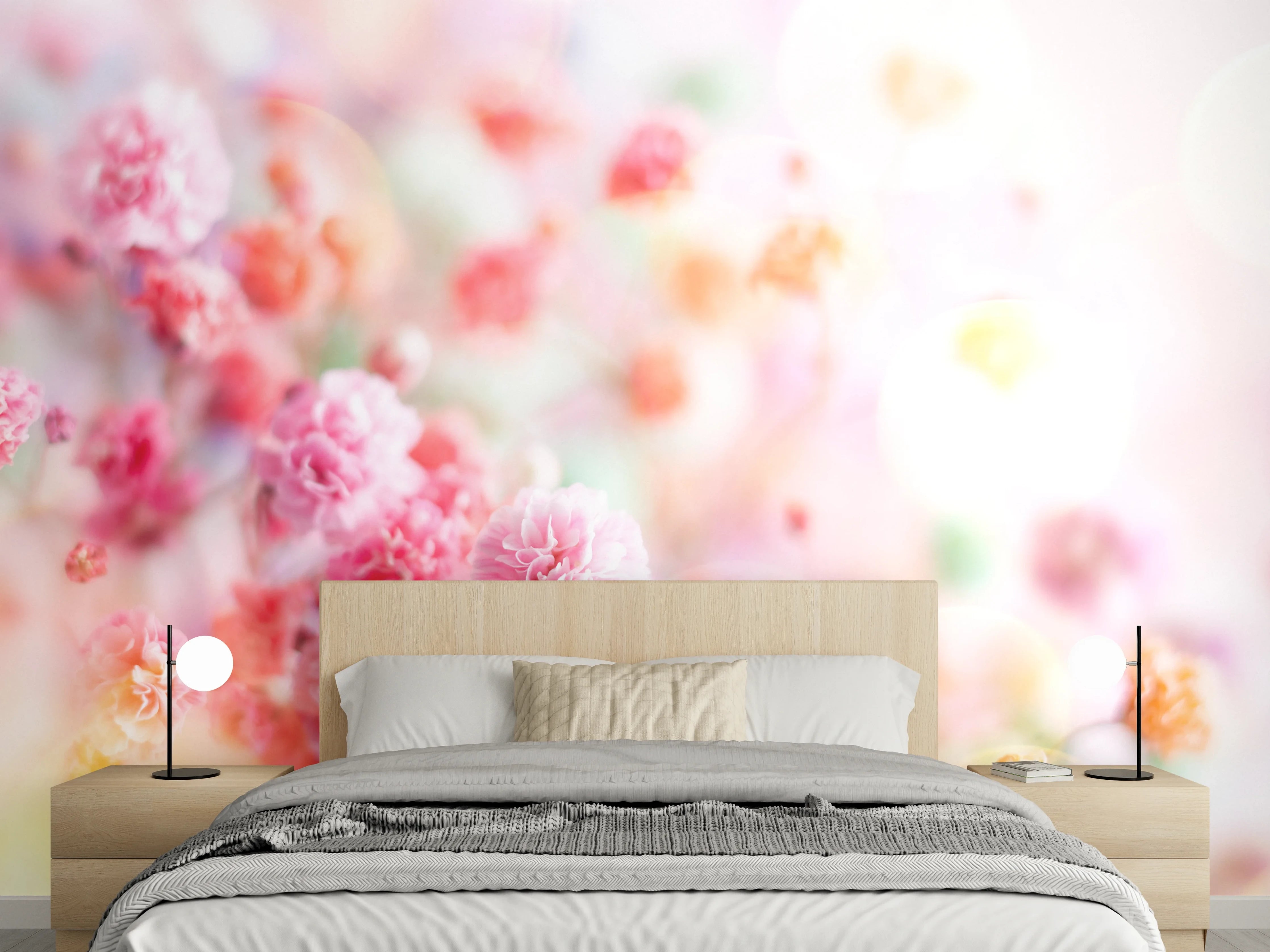 Wandverkleidung Schlafzimmer - Zarte Blumen Aquarell Wandbild