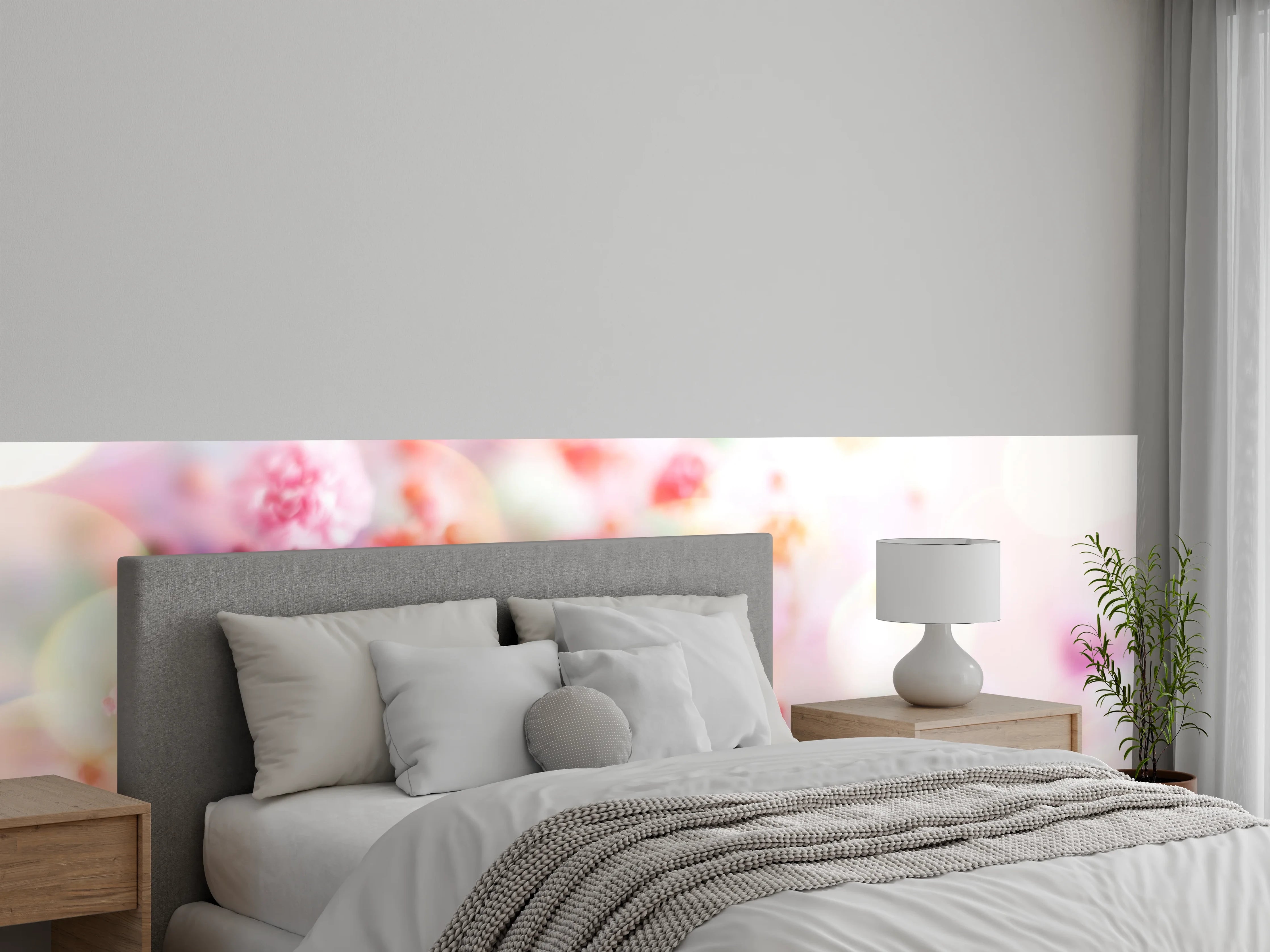 Wandverkleidung Schlafzimmer - Zarte Blumen Aquarell Wandbild