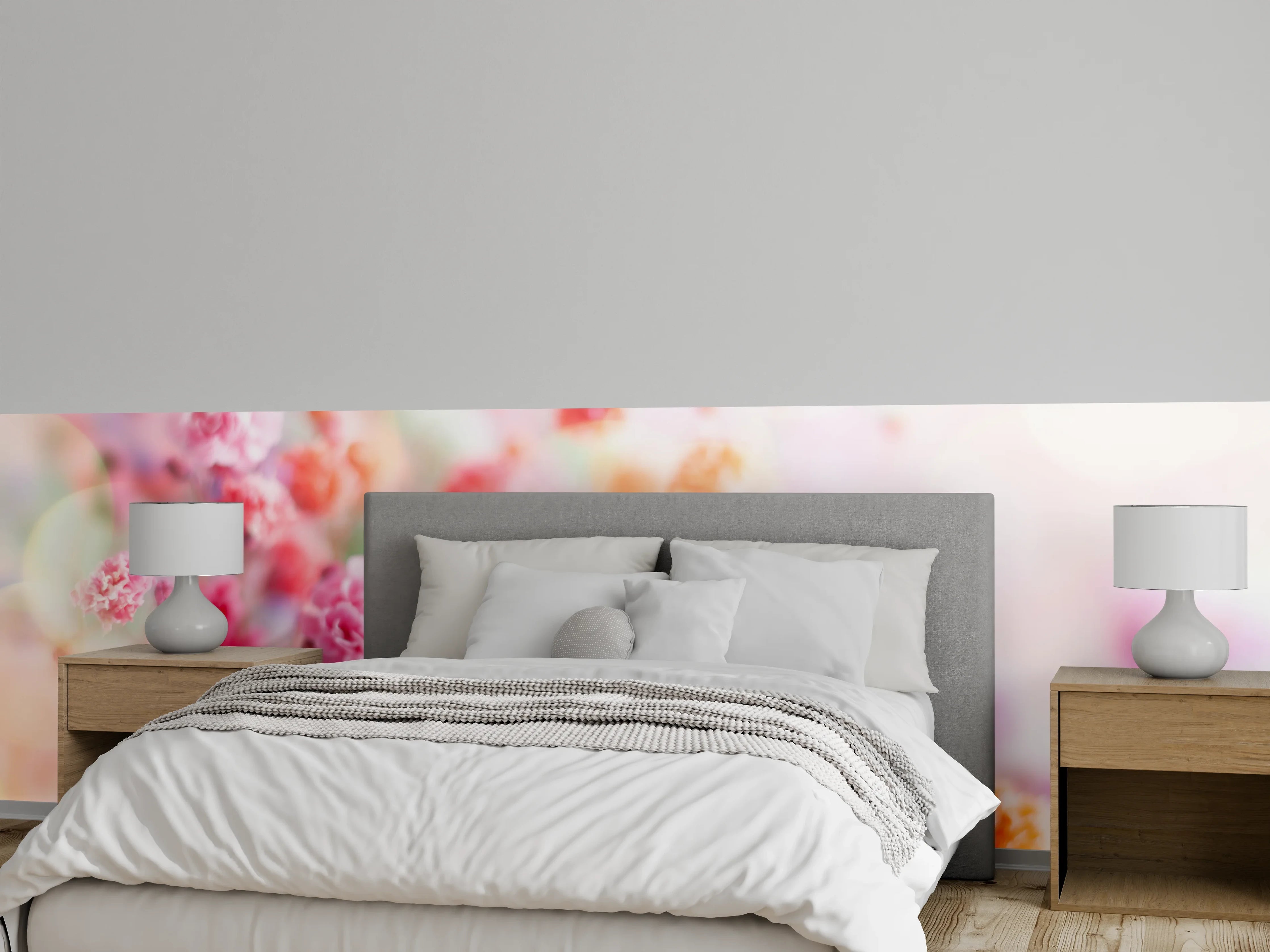 Wandverkleidung Schlafzimmer - Zarte Blumen Aquarell Wandbild
