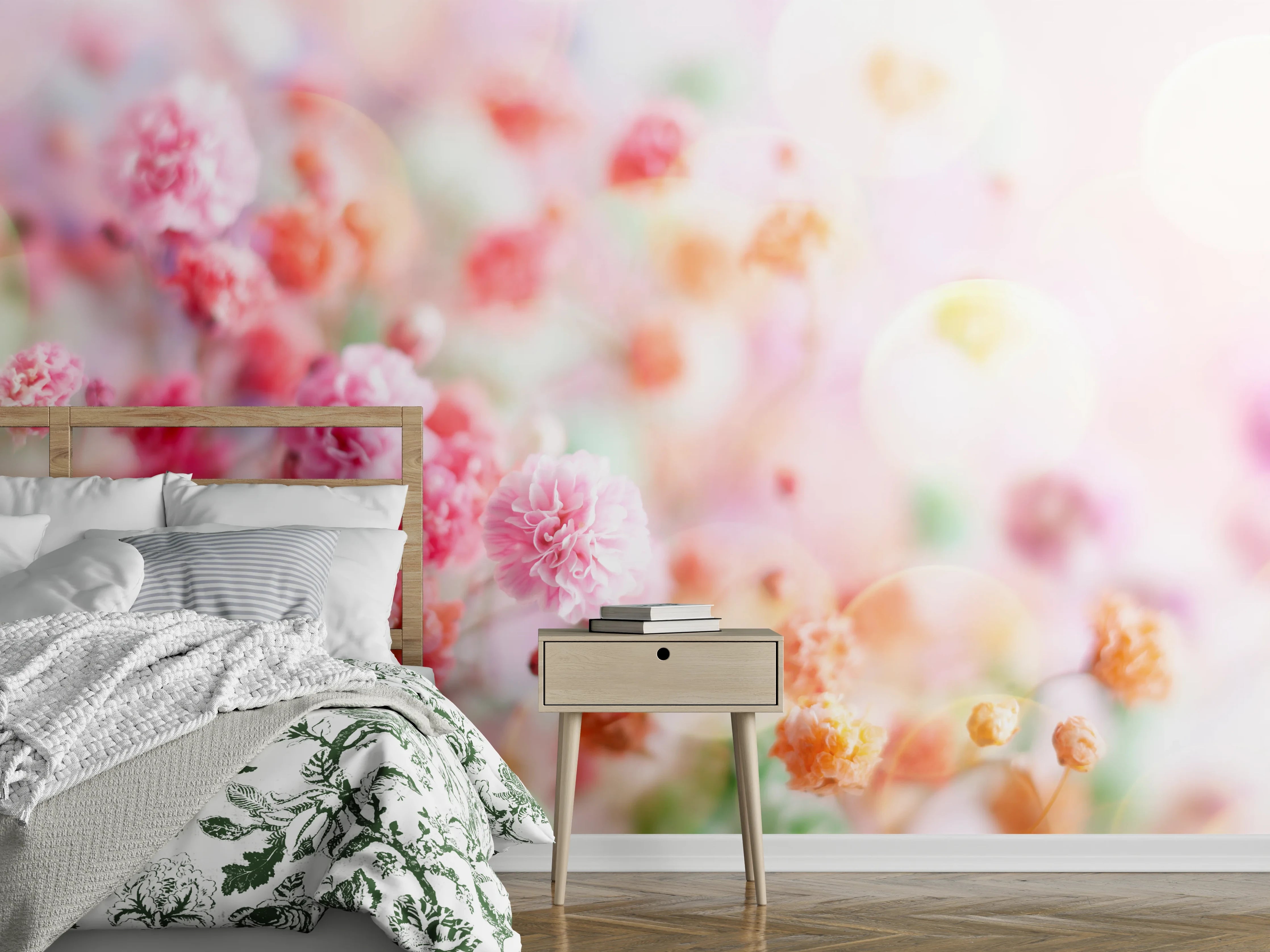 Wandverkleidung Schlafzimmer - Zarte Blumen Aquarell Wandbild