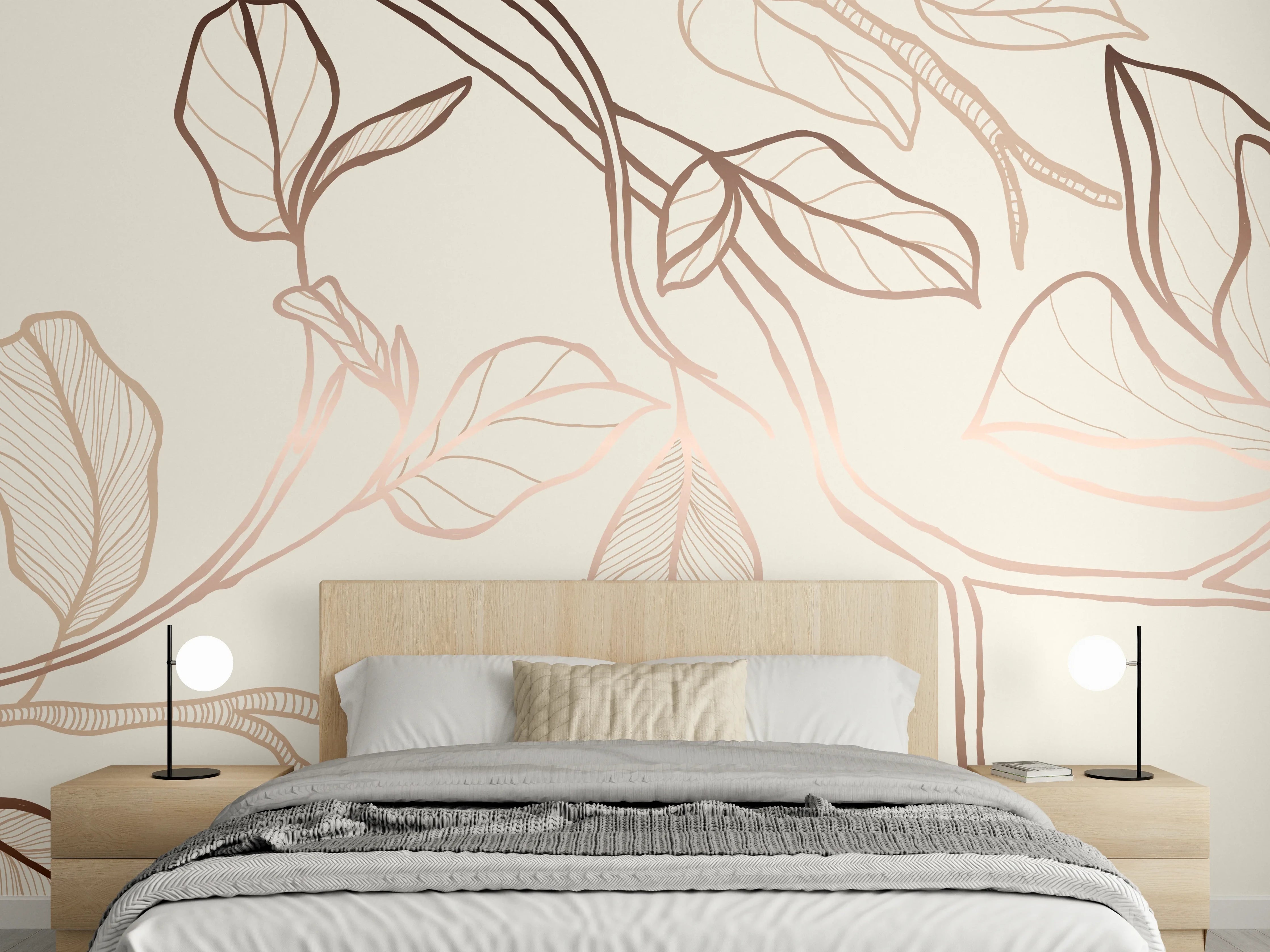 Wandverkleidung Schlafzimmer - Zarte Blumenzeichnung Beige