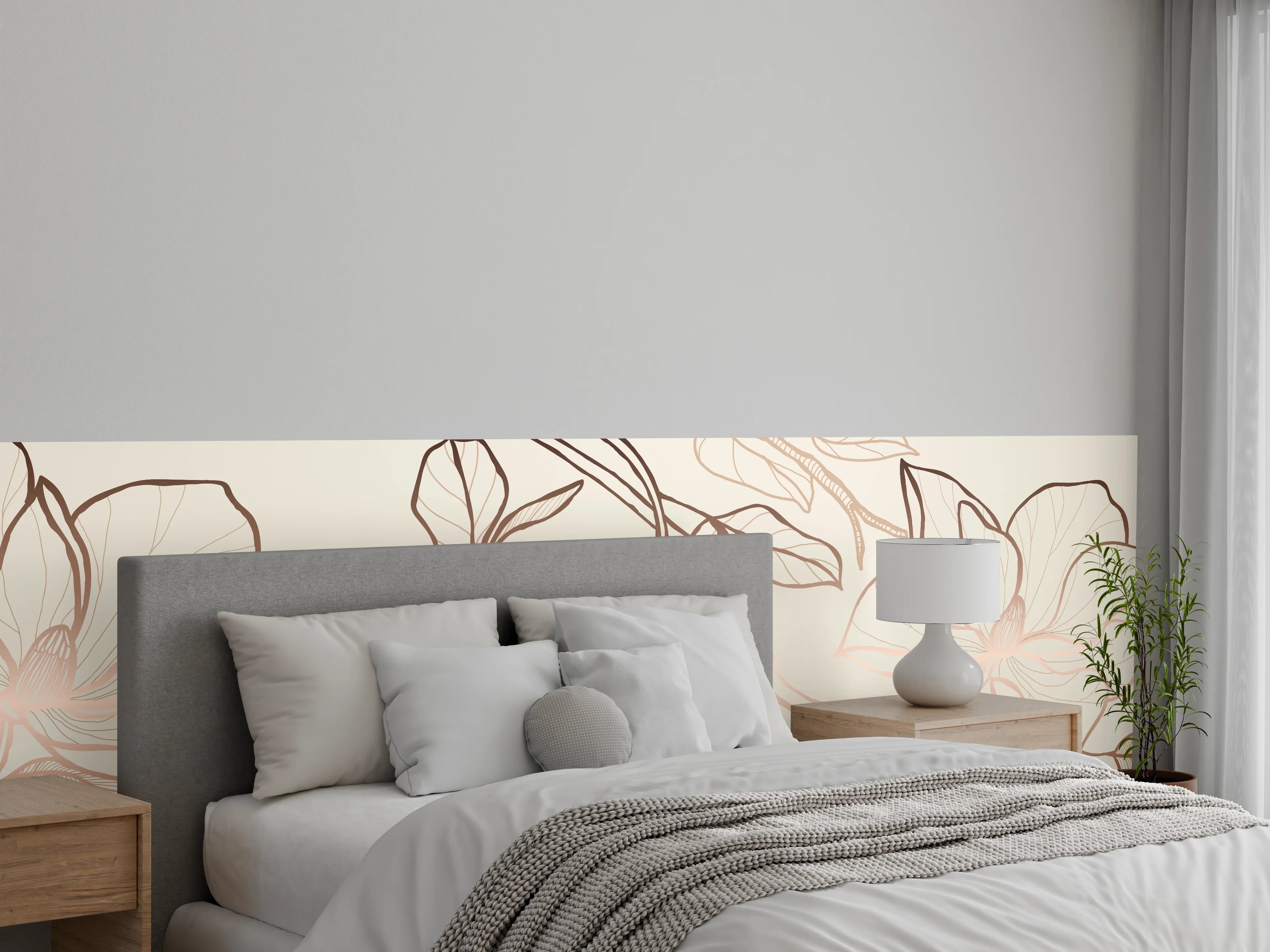 Wandverkleidung Schlafzimmer - Zarte Blumenzeichnung Beige