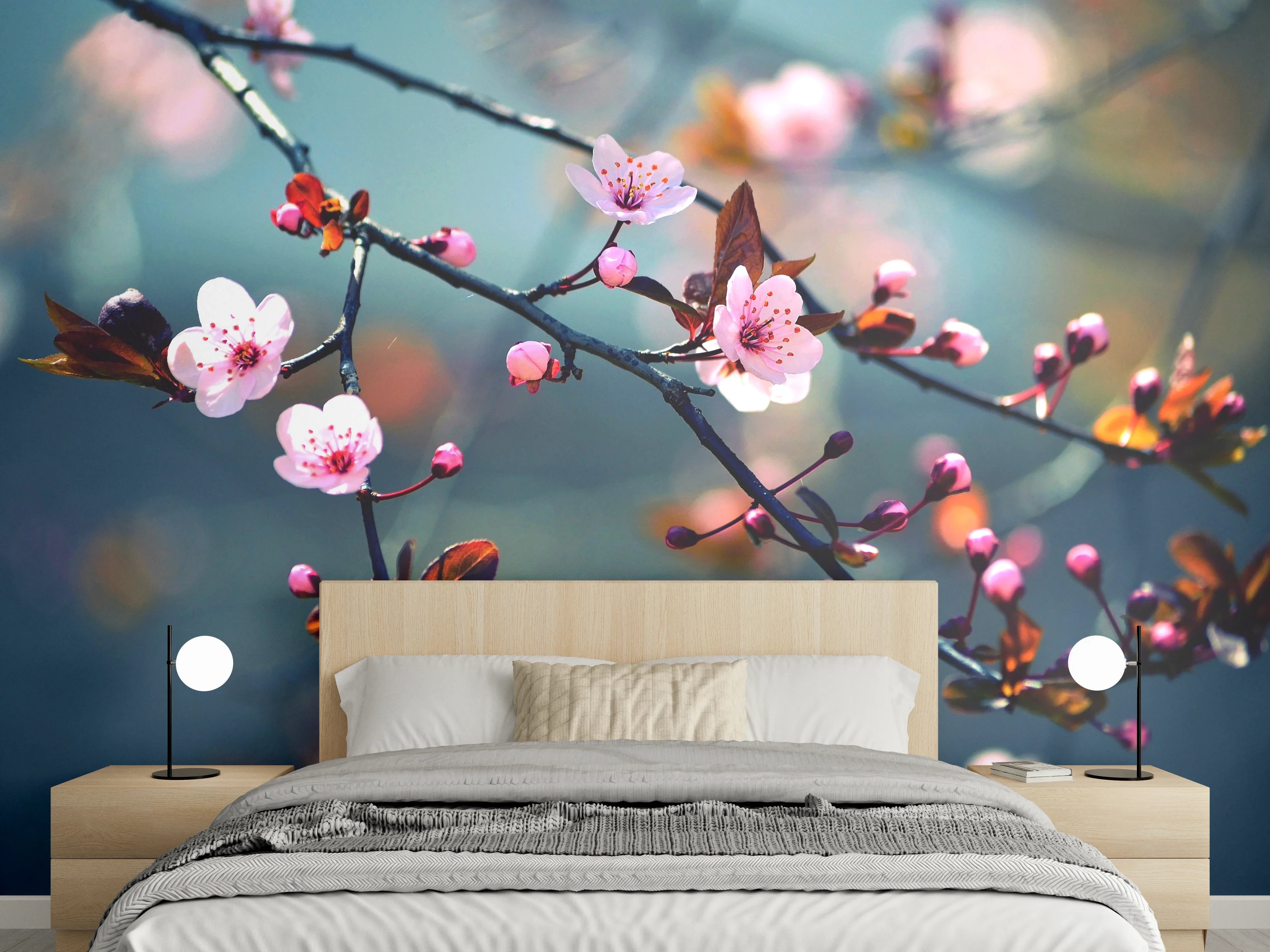 Wandverkleidung Schlafzimmer - Zarte Kirschblüten Äste Frühling
