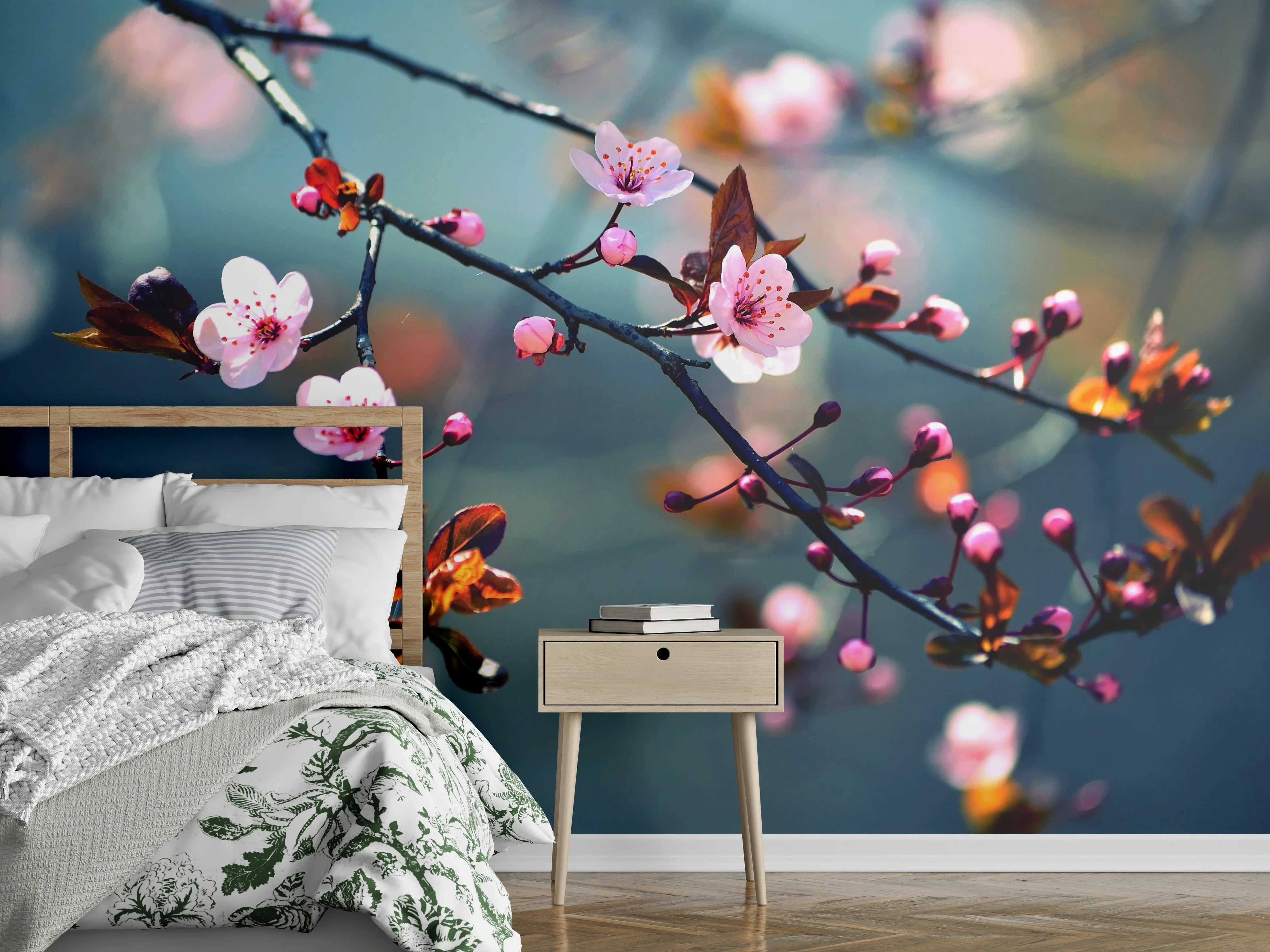 Wandverkleidung Schlafzimmer - Zarte Kirschblüten Äste Frühling