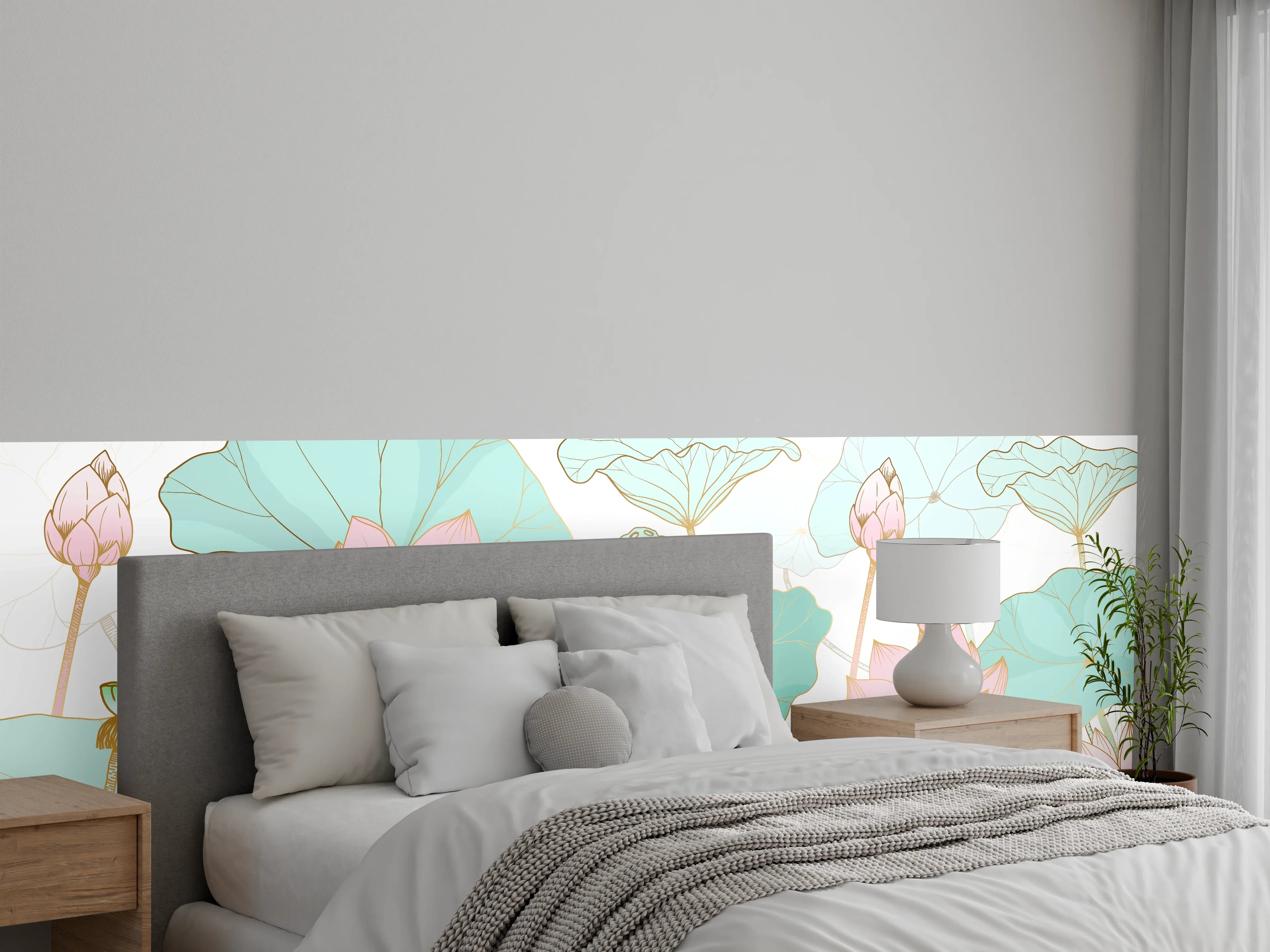 Wandverkleidung Schlafzimmer - Zarte Lotusblüten Pastellfarben