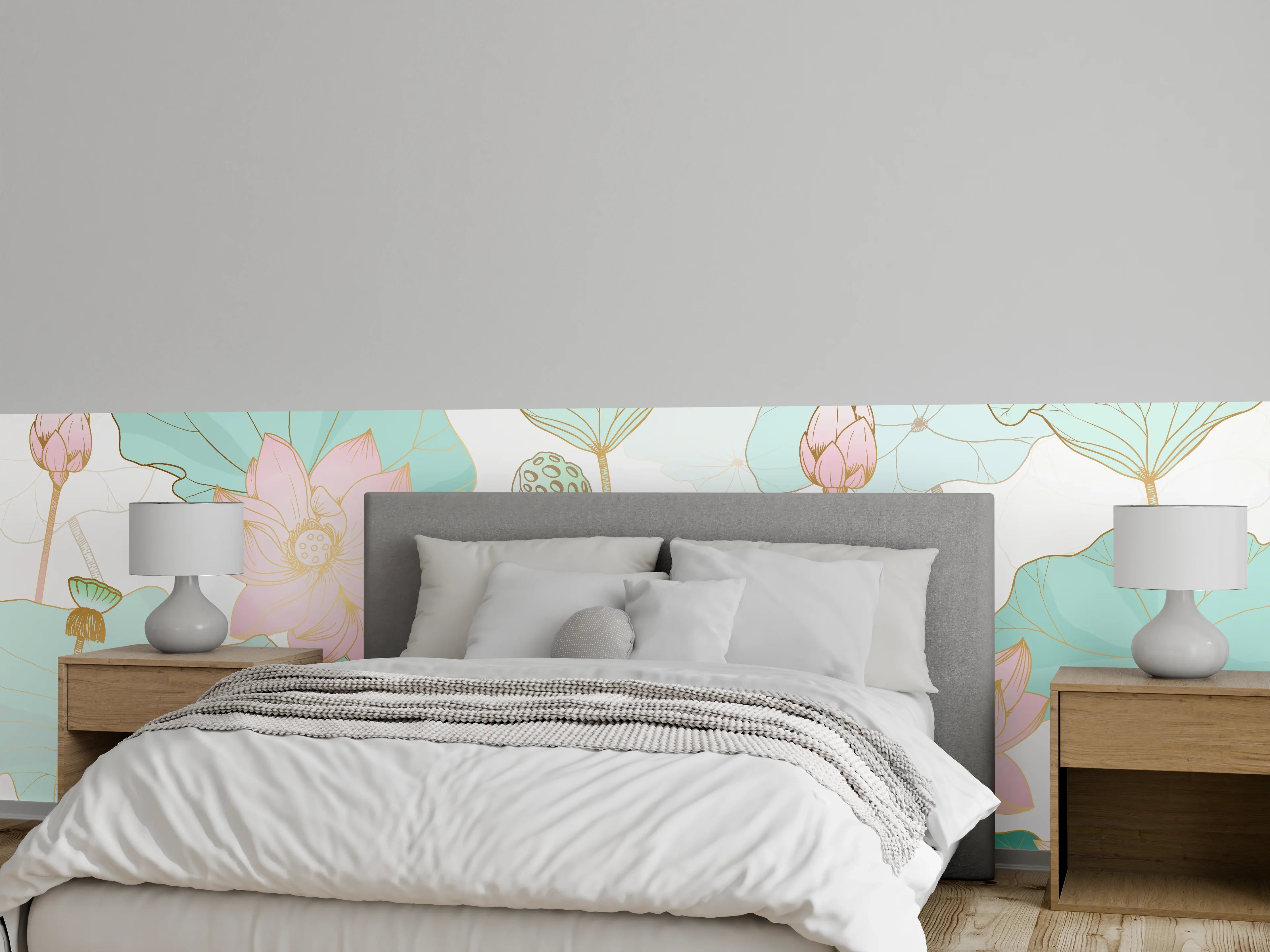 Wandverkleidung Schlafzimmer - Zarte Lotusblüten Pastellfarben