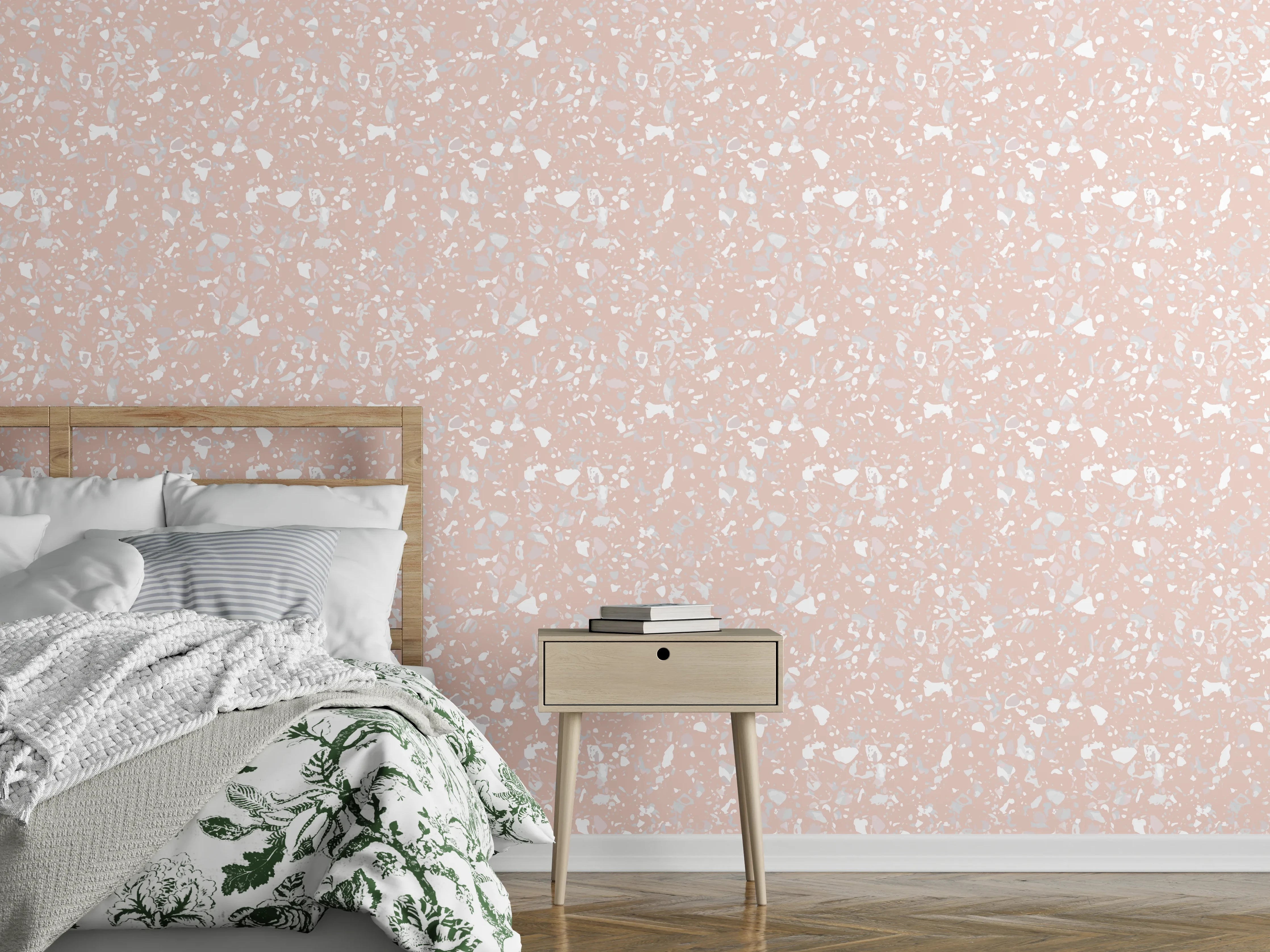 Wandverkleidung Schlafzimmer - Zarte Muster in sanftem Rosa