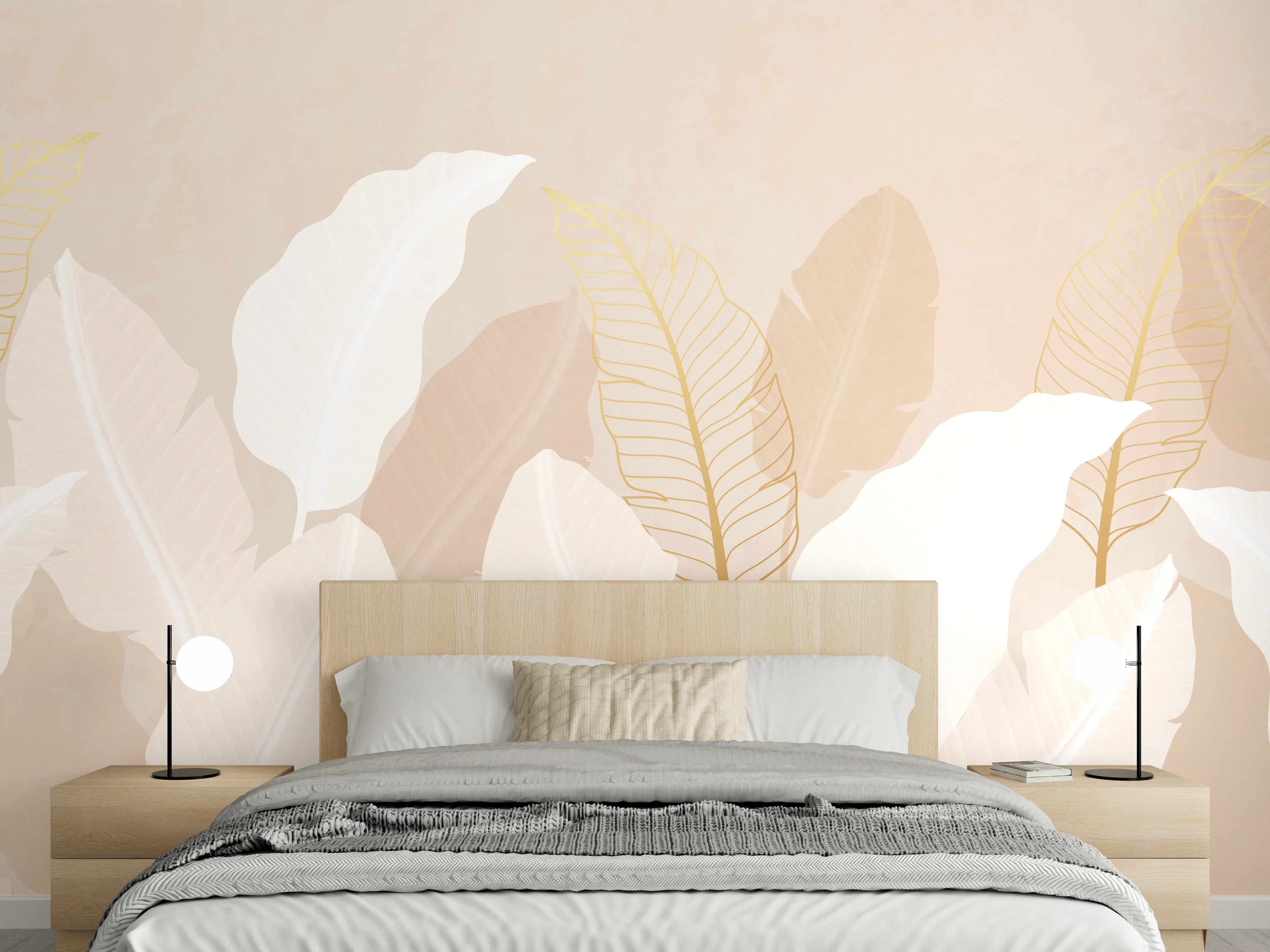 Wandverkleidung Schlafzimmer - Zarte-Pastell-Blätter-Stilbild