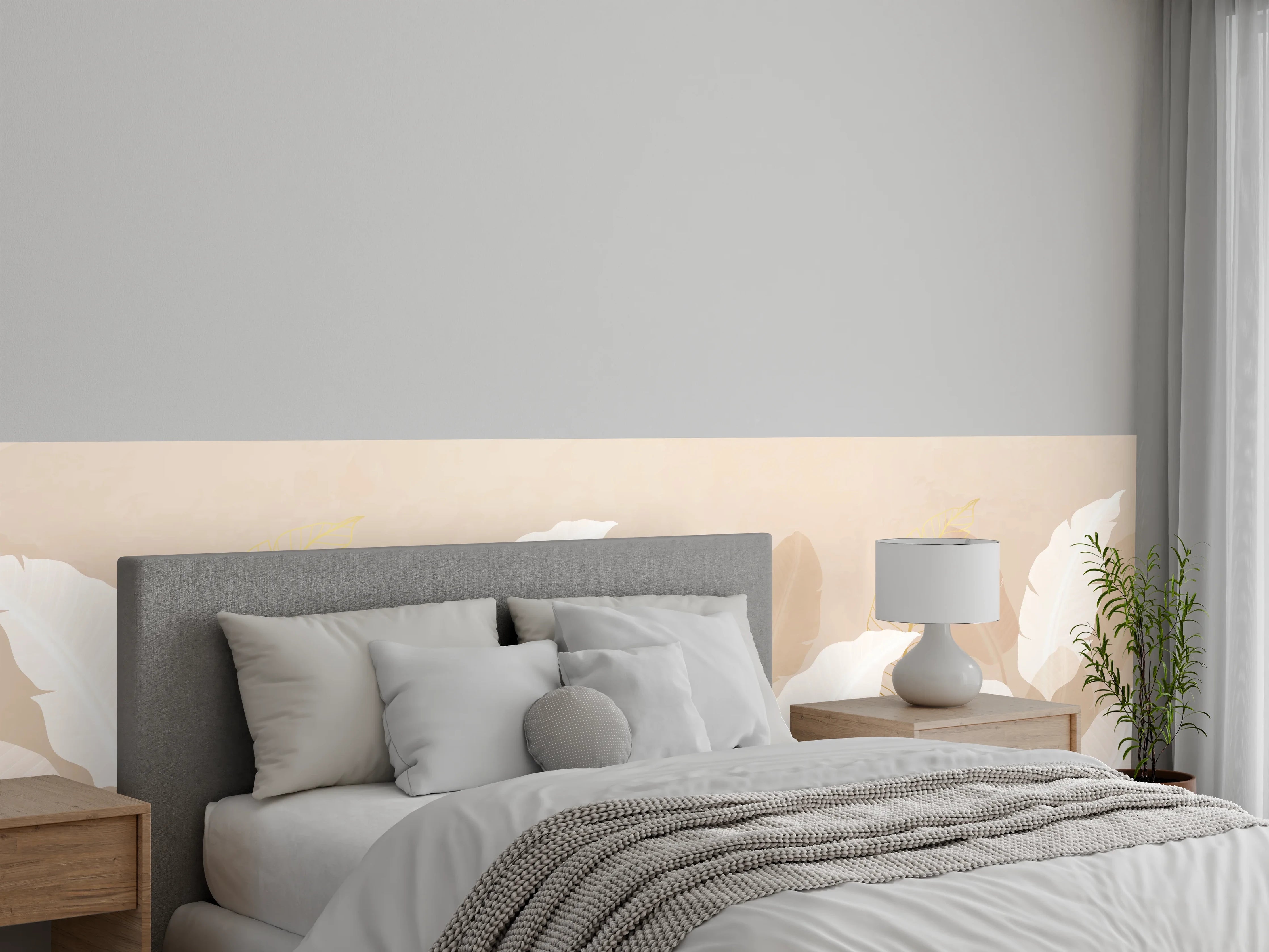 Wandverkleidung Schlafzimmer - Zarte-Pastell-Blätter-Stilbild
