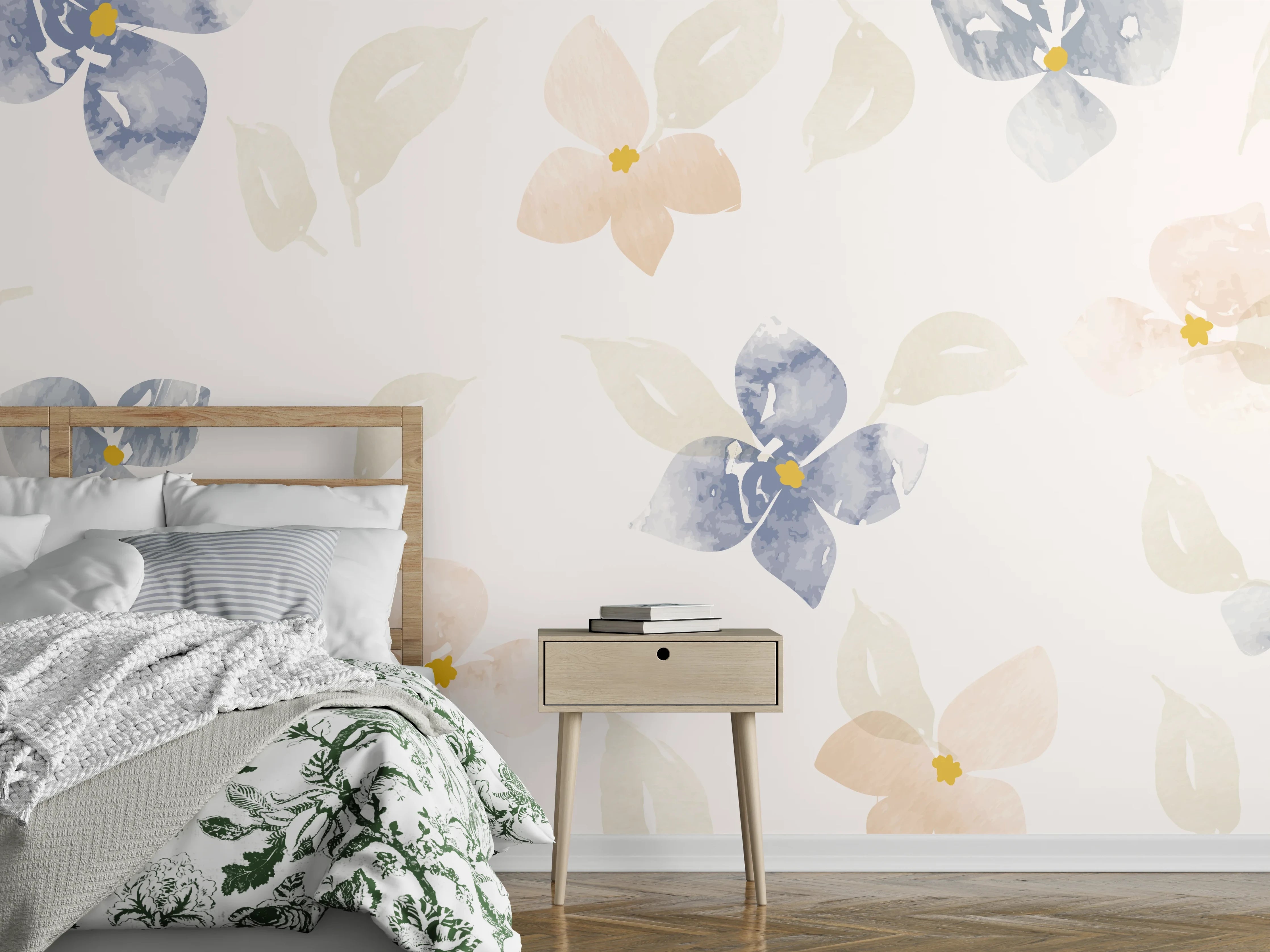 Wandverkleidung Schlafzimmer - Zarte Pastell-Blumenmuster