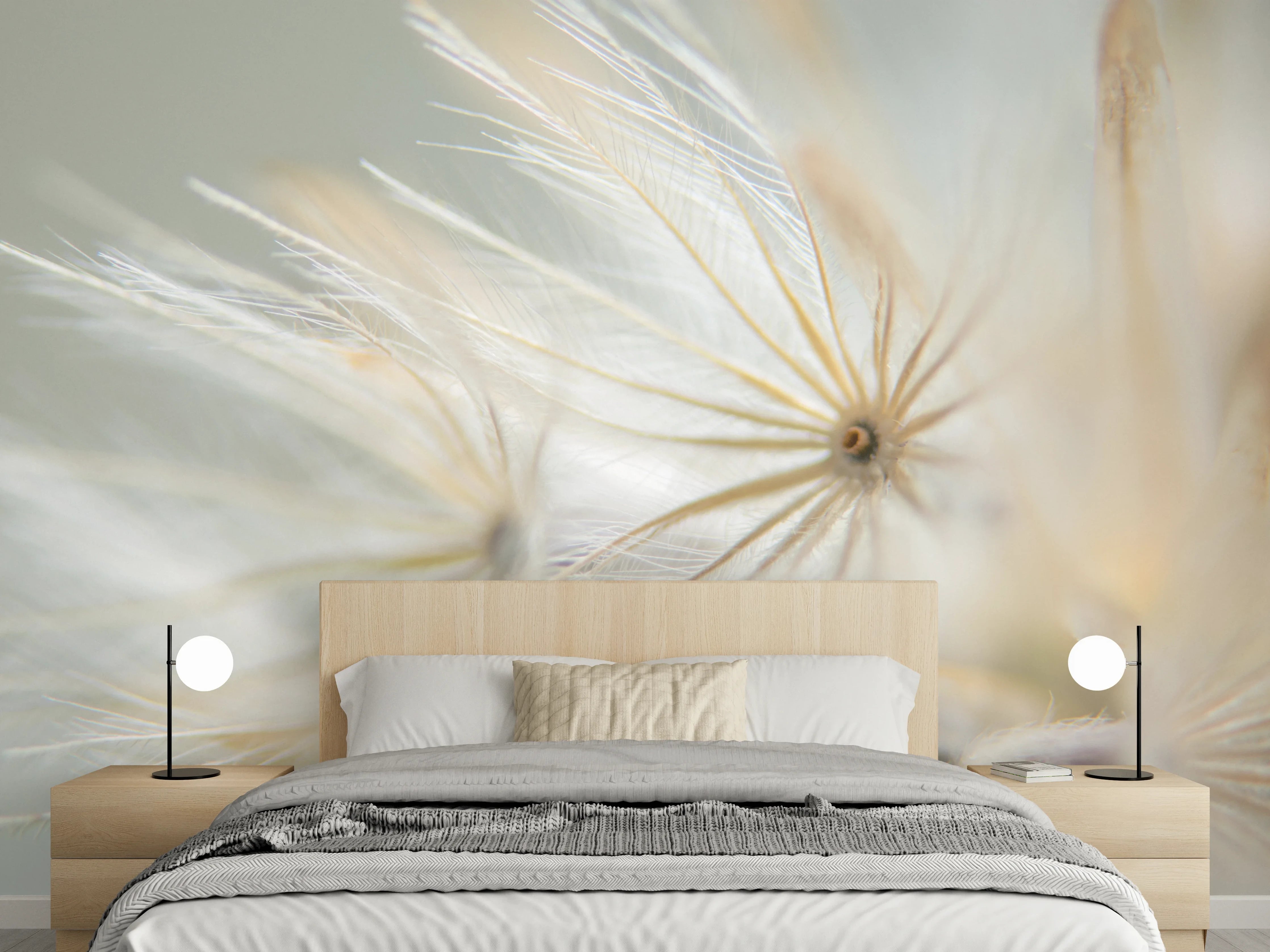 Wandverkleidung Schlafzimmer - Zarte Pflanzenstruktur in Weiß und Beige