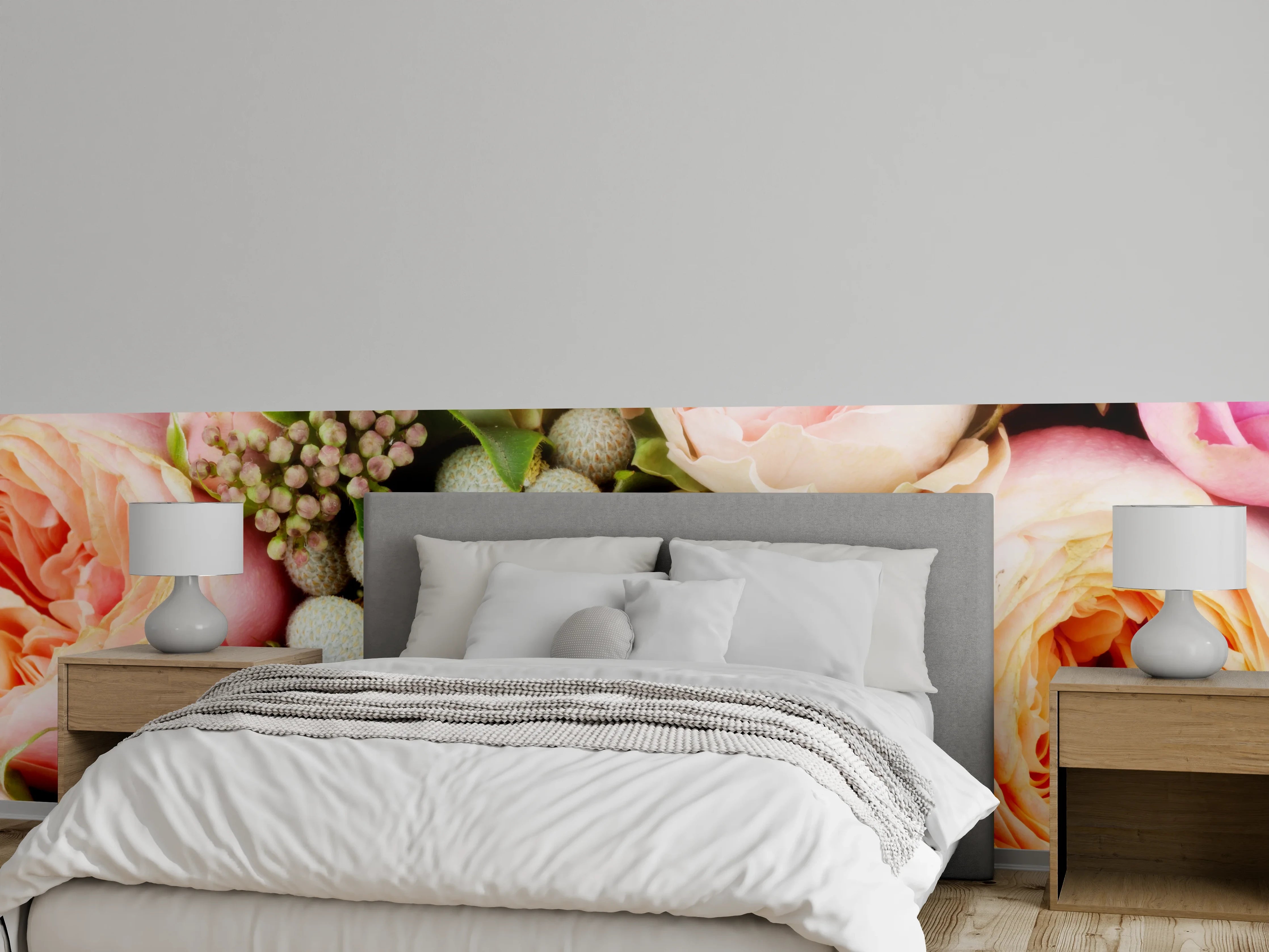 Wandverkleidung Schlafzimmer - Zarte Rosen in Pastell – Blumenmix