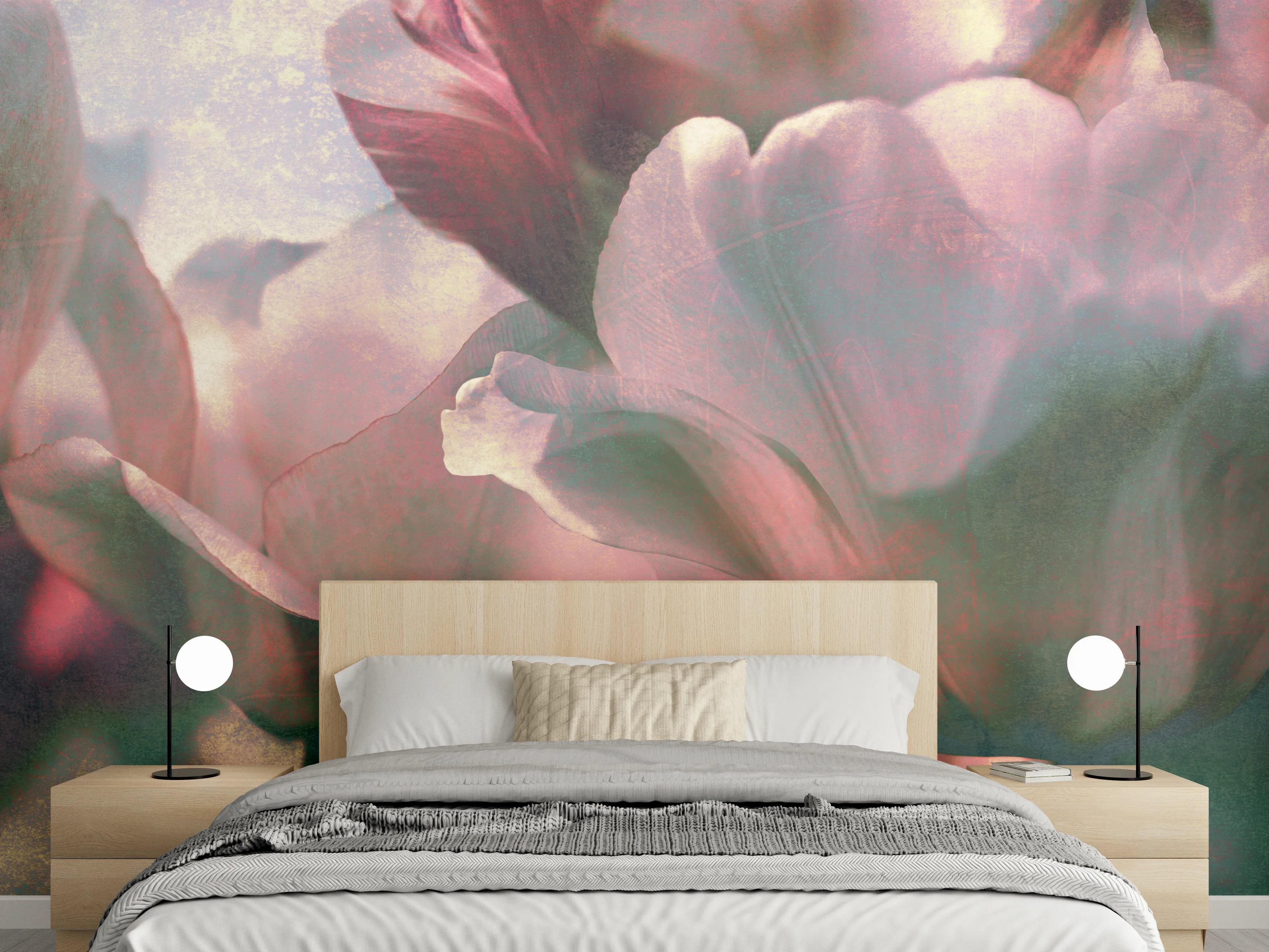 Wandverkleidung Schlafzimmer - Zarte Tulpen in Pastell