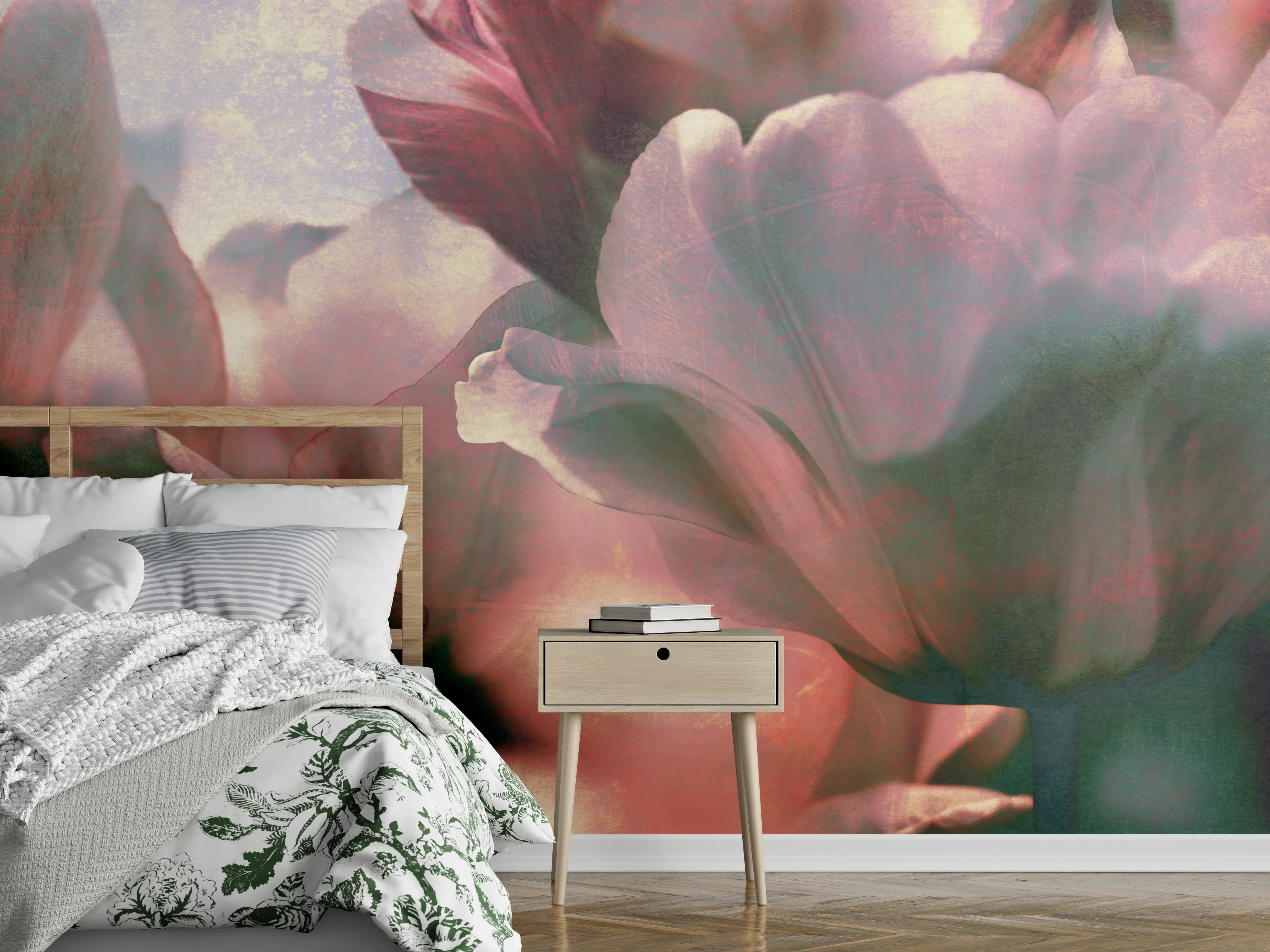 Wandverkleidung Schlafzimmer - Zarte Tulpen in Pastell