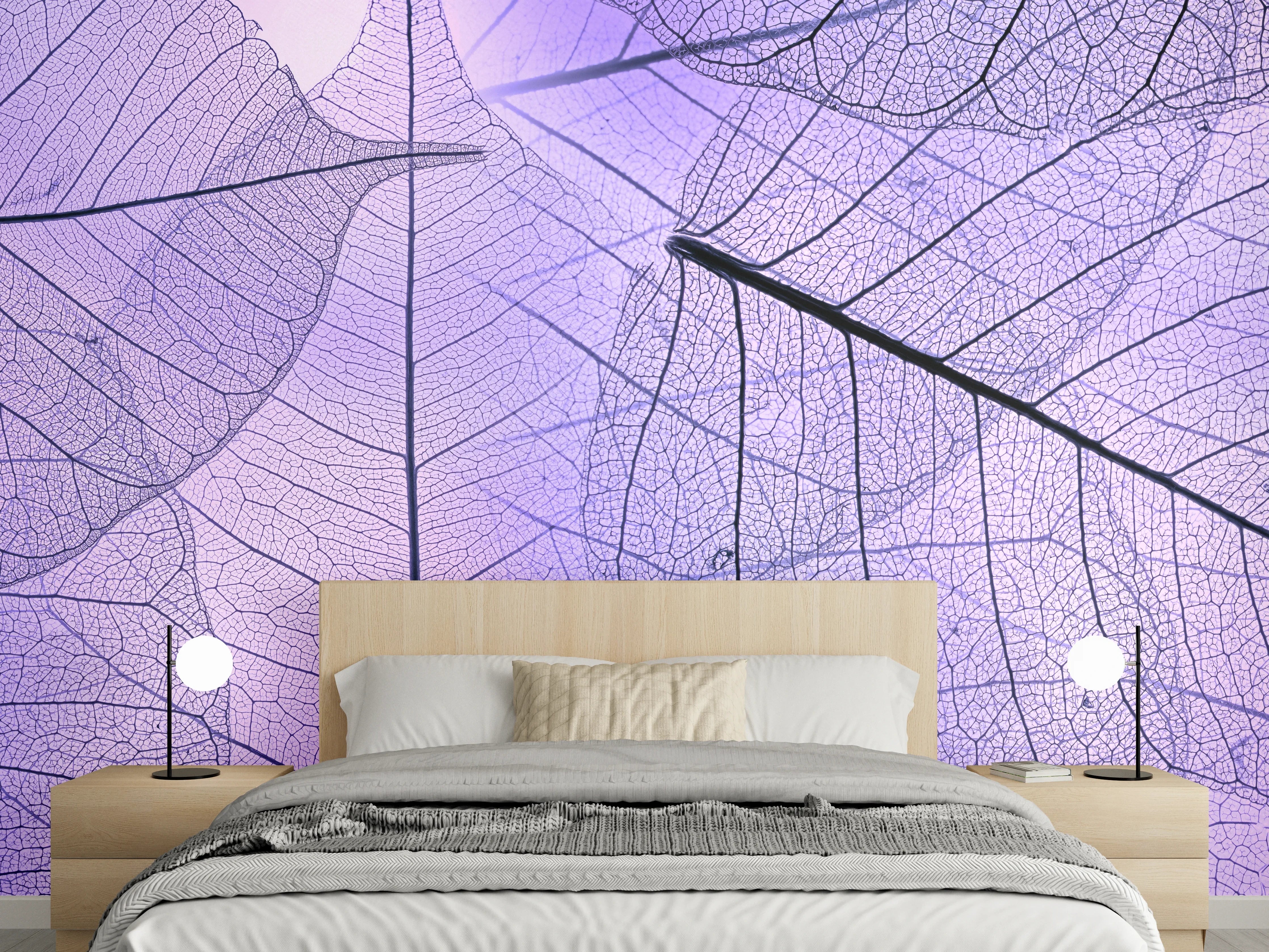 Wandverkleidung Schlafzimmer - Zarte lila Blätter Struktur