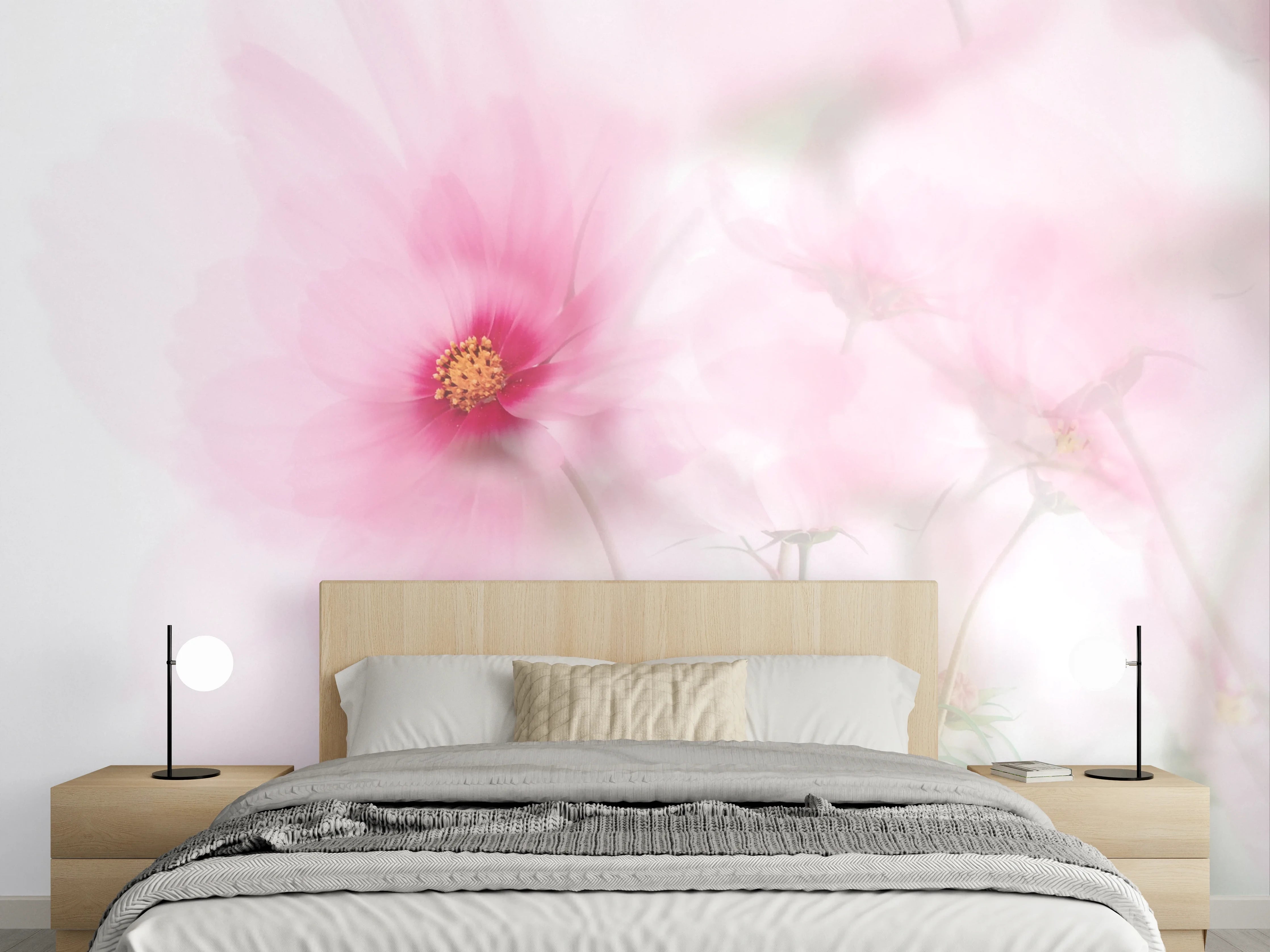 Wandverkleidung Schlafzimmer - Zarte rosa Aquarell-Blume auf Weiß
