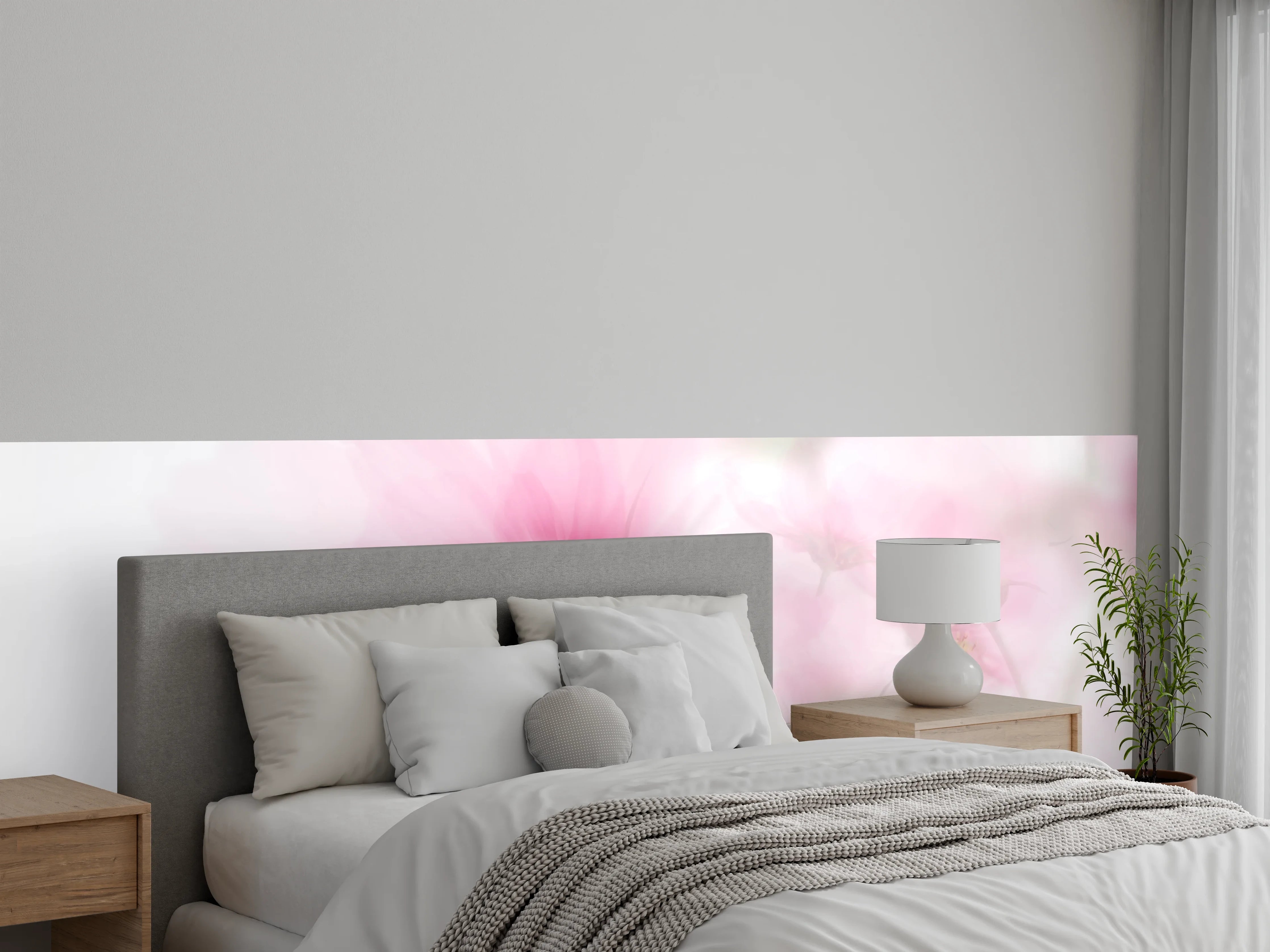 Wandverkleidung Schlafzimmer - Zarte rosa Aquarell-Blume auf Weiß