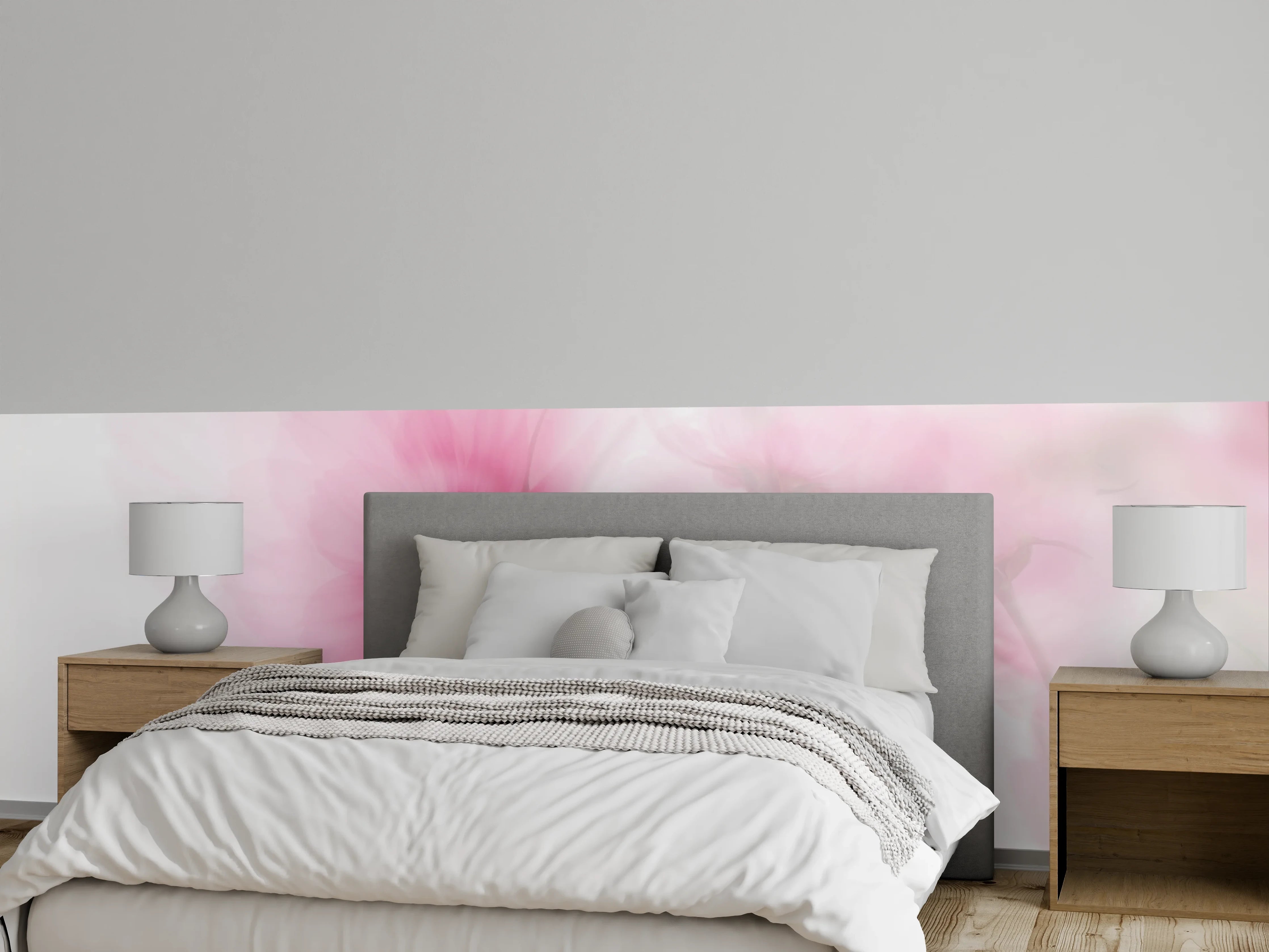 Wandverkleidung Schlafzimmer - Zarte rosa Aquarell-Blume auf Weiß