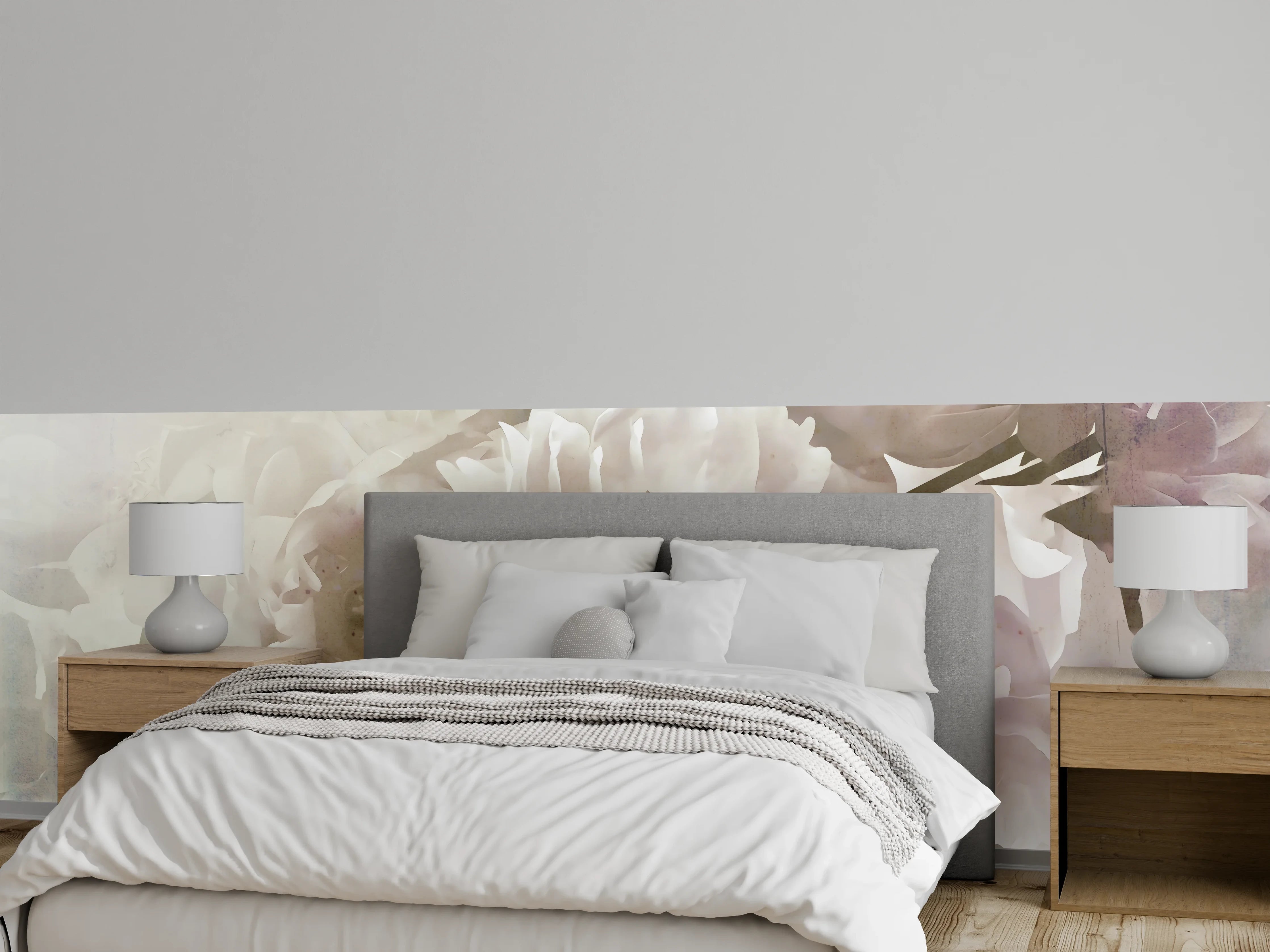 Wandverkleidung Schlafzimmer - Zarte weiße Pfingstrosen Aquarell