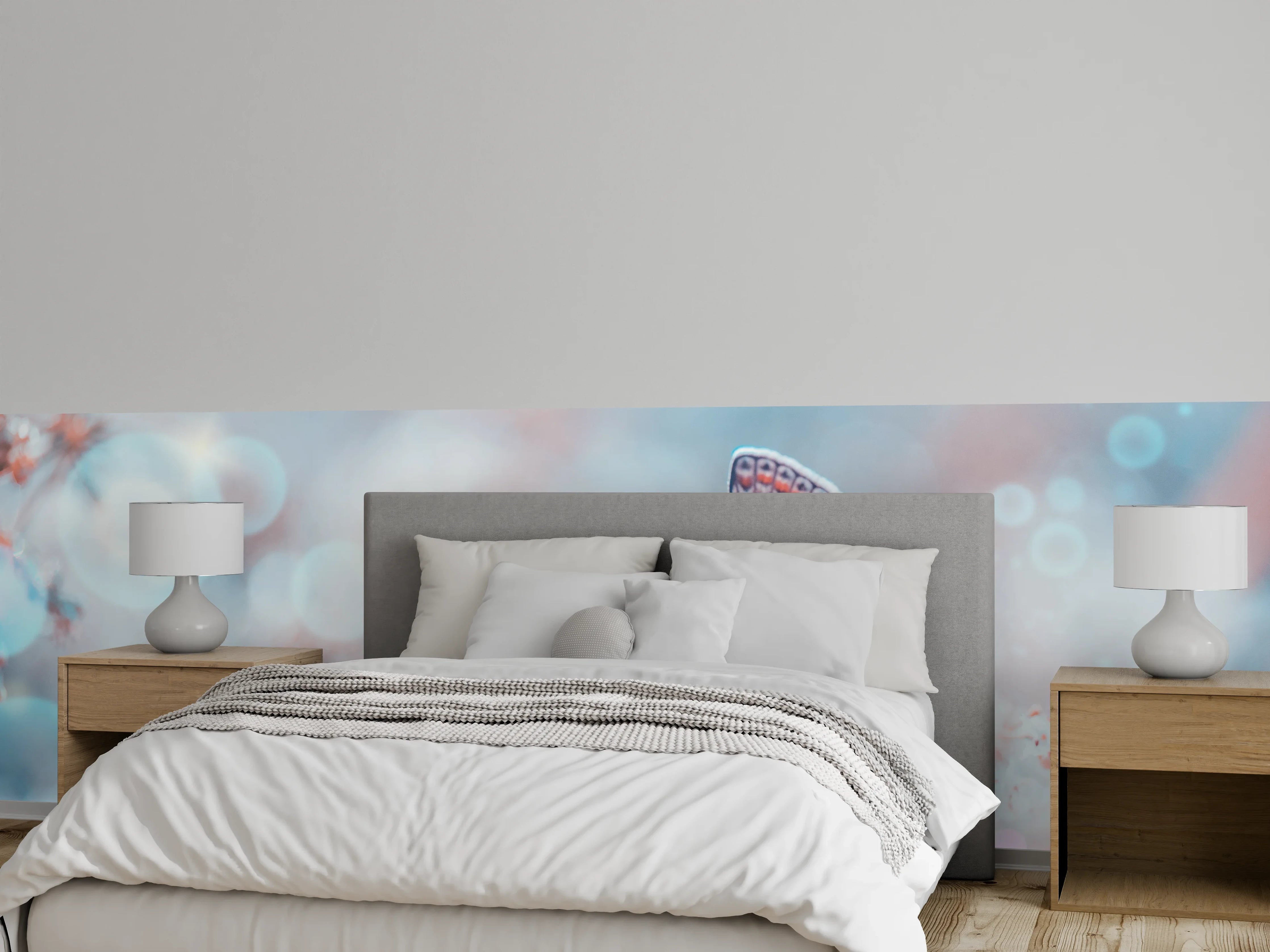 Wandverkleidung Schlafzimmer - Zarter Schmetterling auf Blüte – Pastell