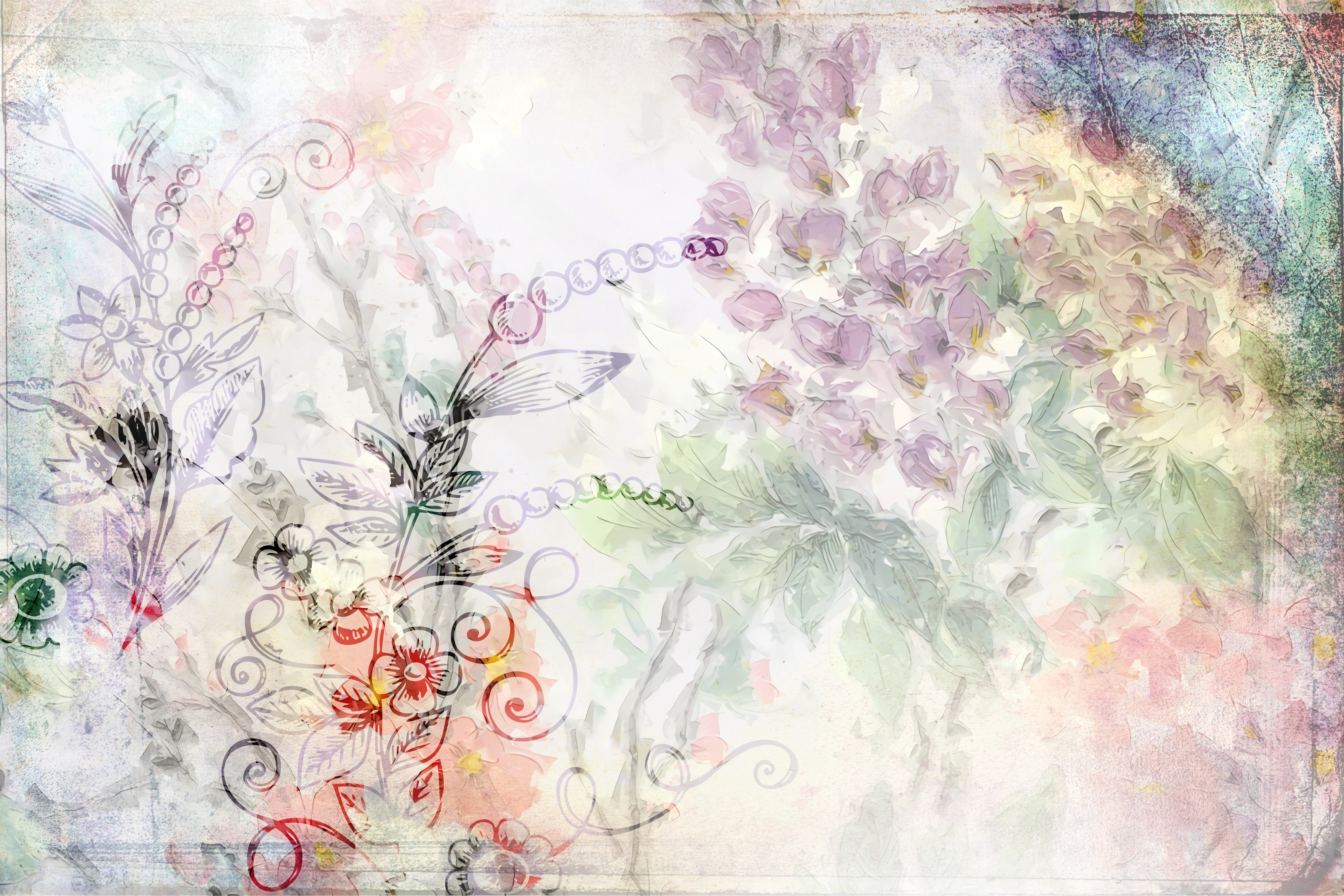 Wandverkleidung Schlafzimmer-Zartes Aquarell Blumenmuster Pastell