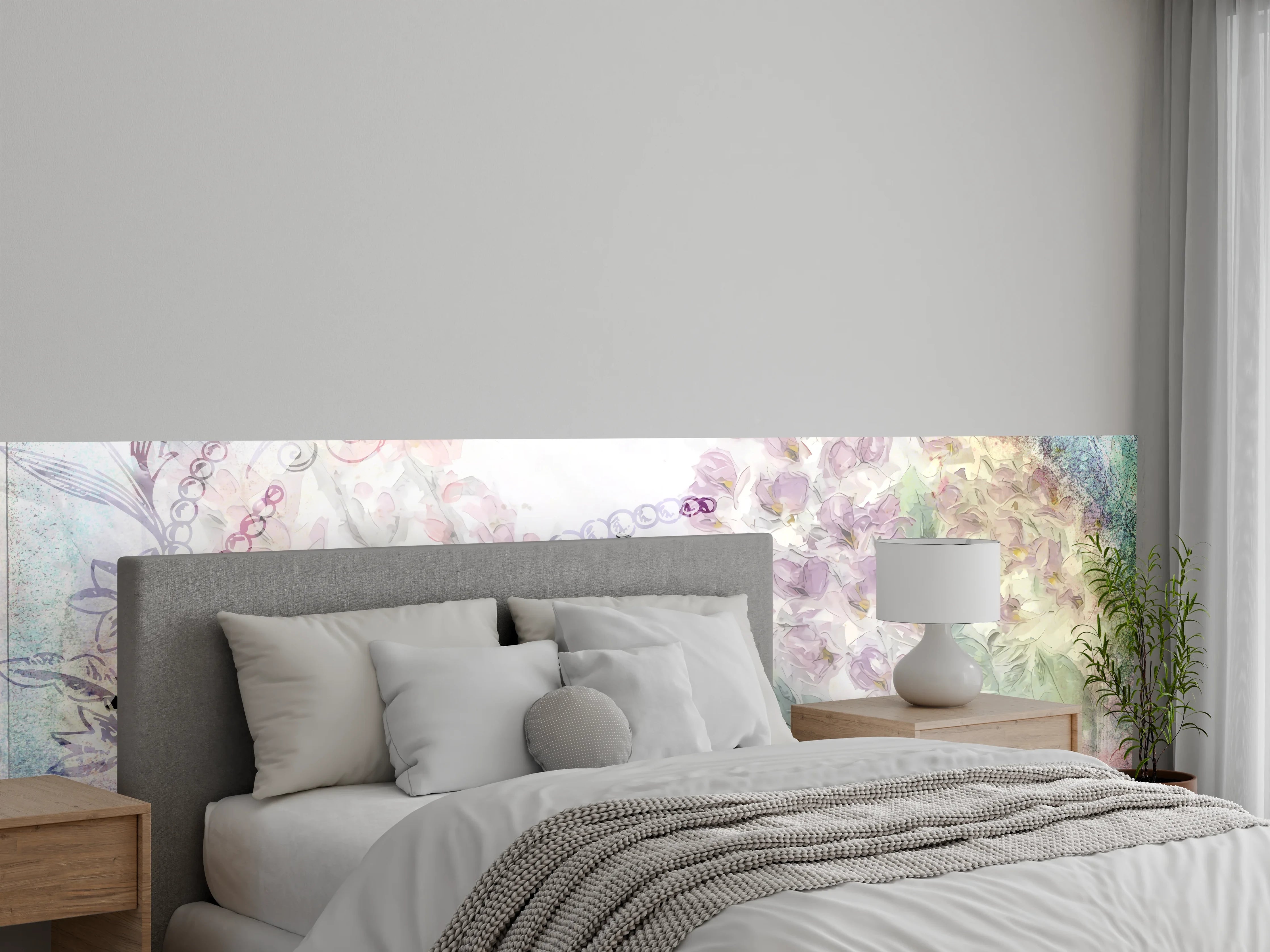 Wandverkleidung Schlafzimmer - Zartes Aquarell Blumenmuster Pastell