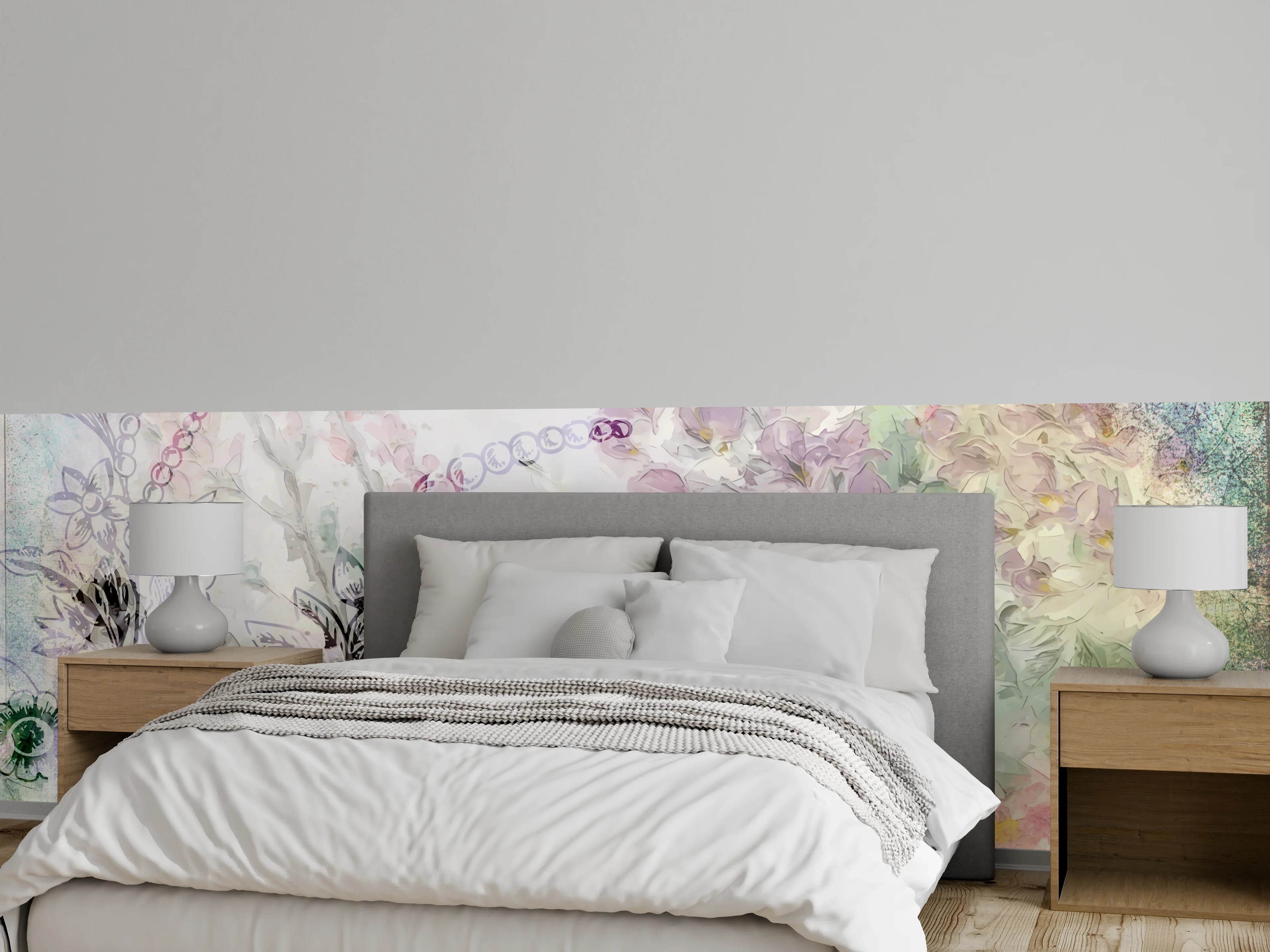 Wandverkleidung Schlafzimmer - Zartes Aquarell Blumenmuster Pastell