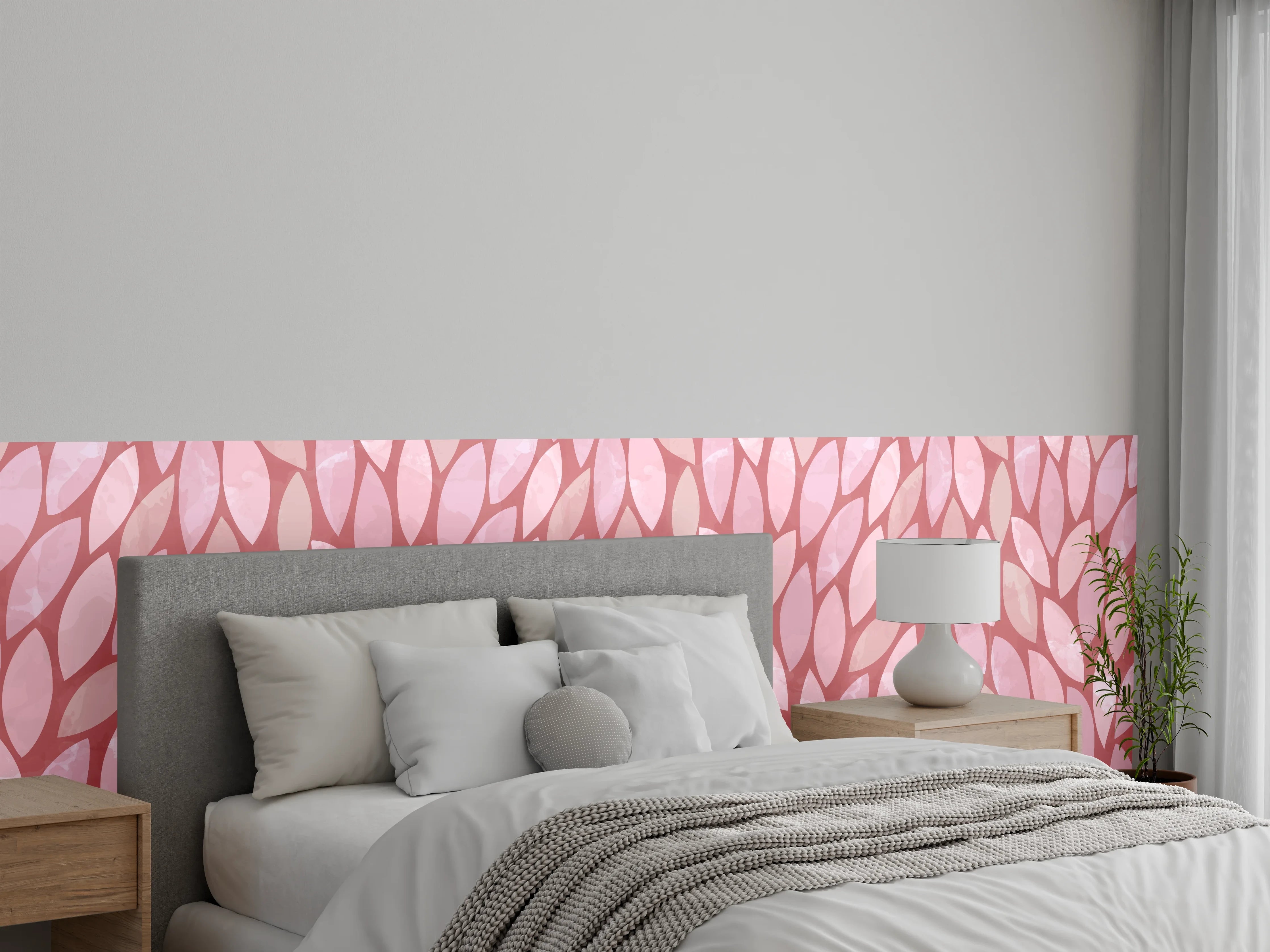 Wandverkleidung Schlafzimmer - Zartes Blättermuster in Rosa & Rot