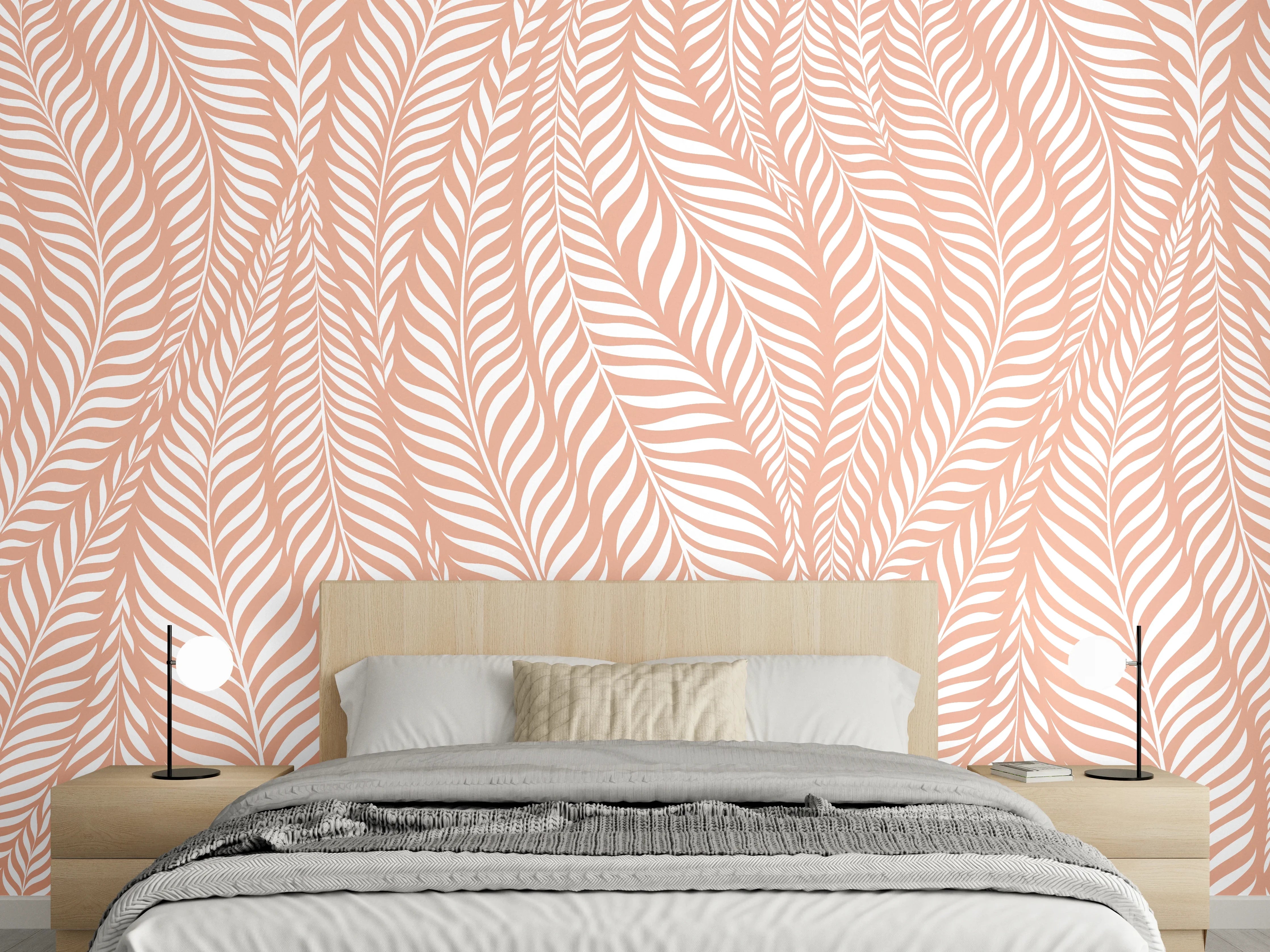 Wandverkleidung Schlafzimmer - Zartes Blättermuster in Rosé-Beige