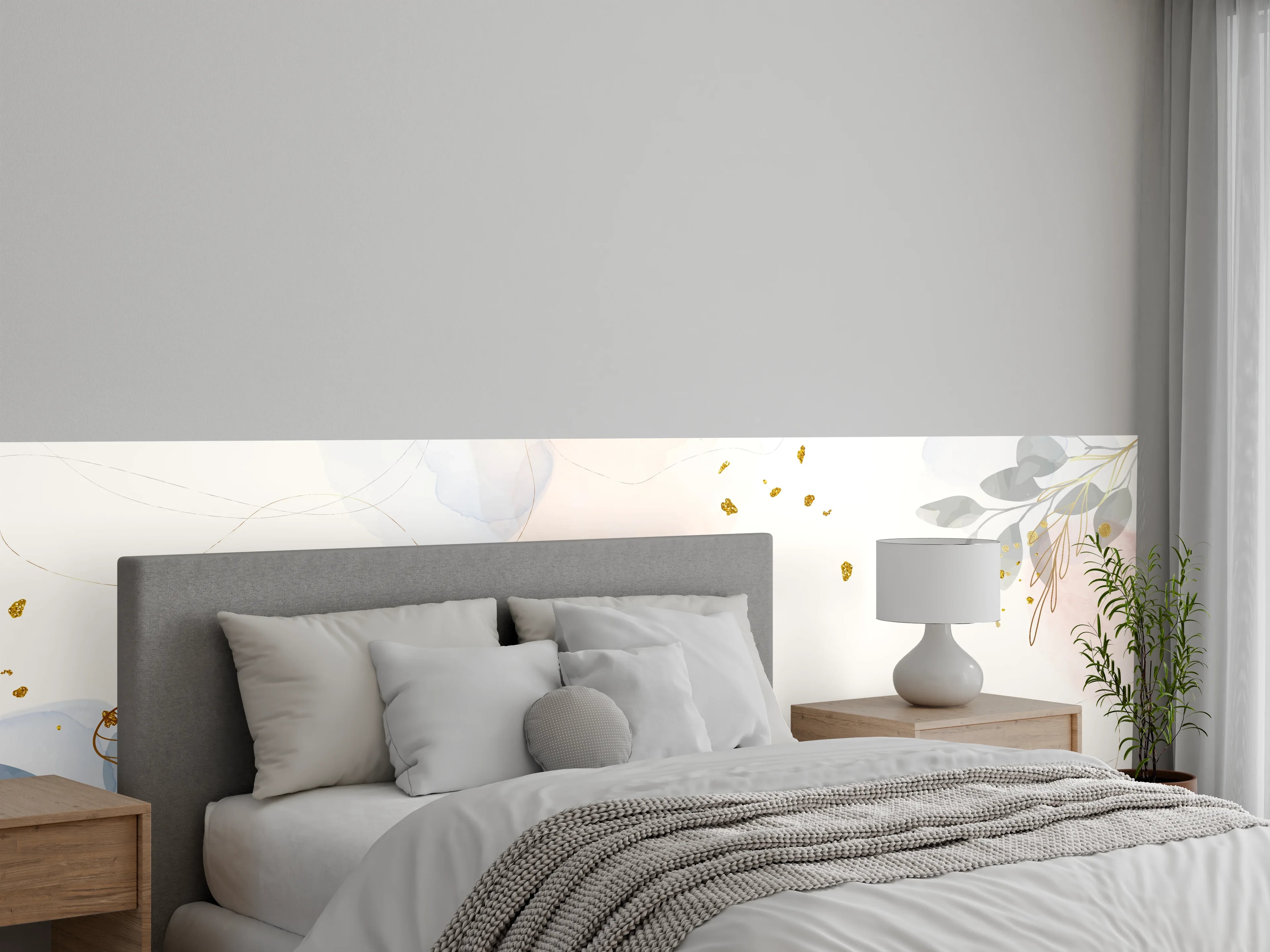 Wandverkleidung Schlafzimmer - Zartes Blumen Aquarell Design