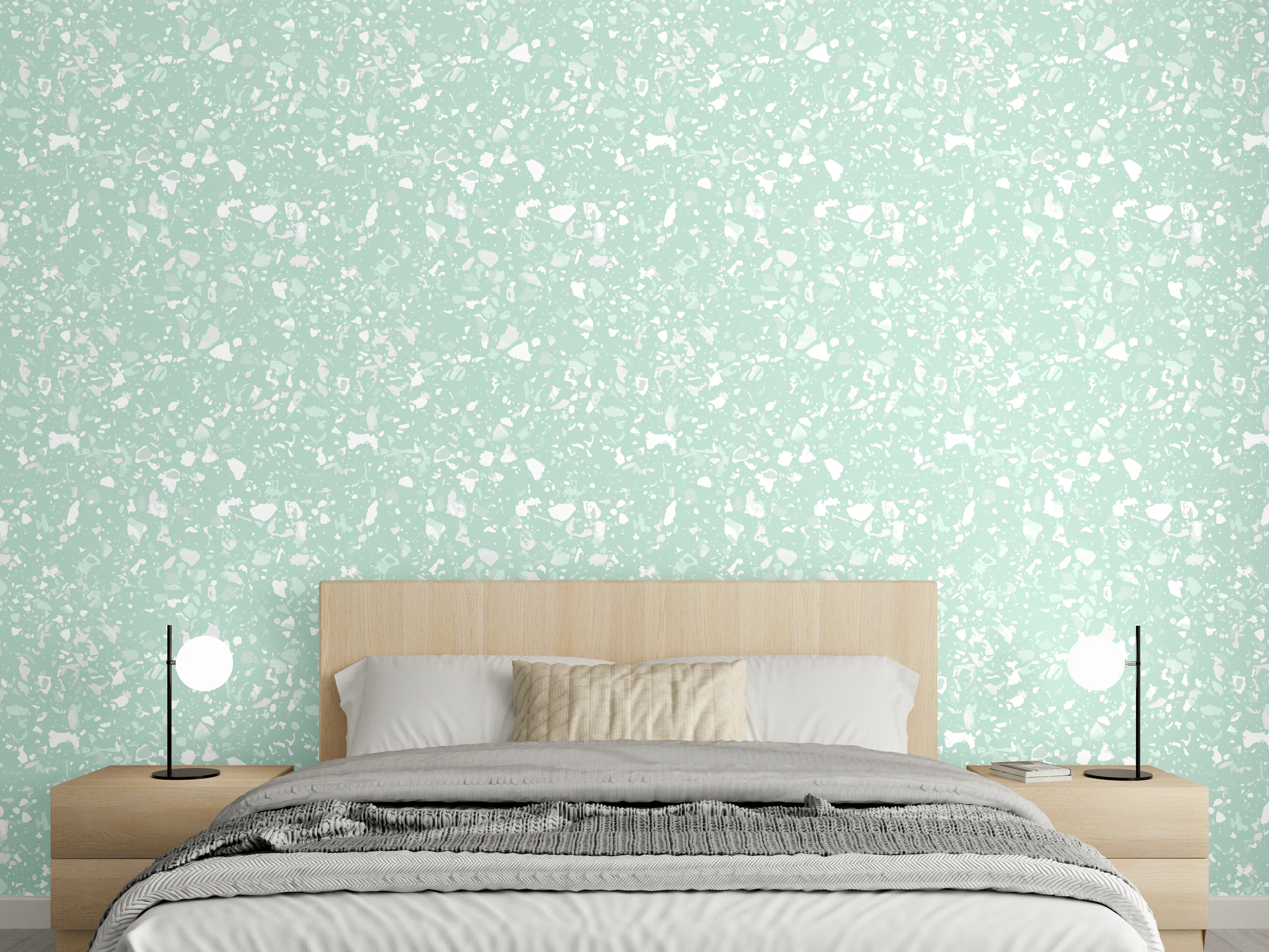 Wandverkleidung Schlafzimmer - Zartes Blumenmuster auf Mintgrün