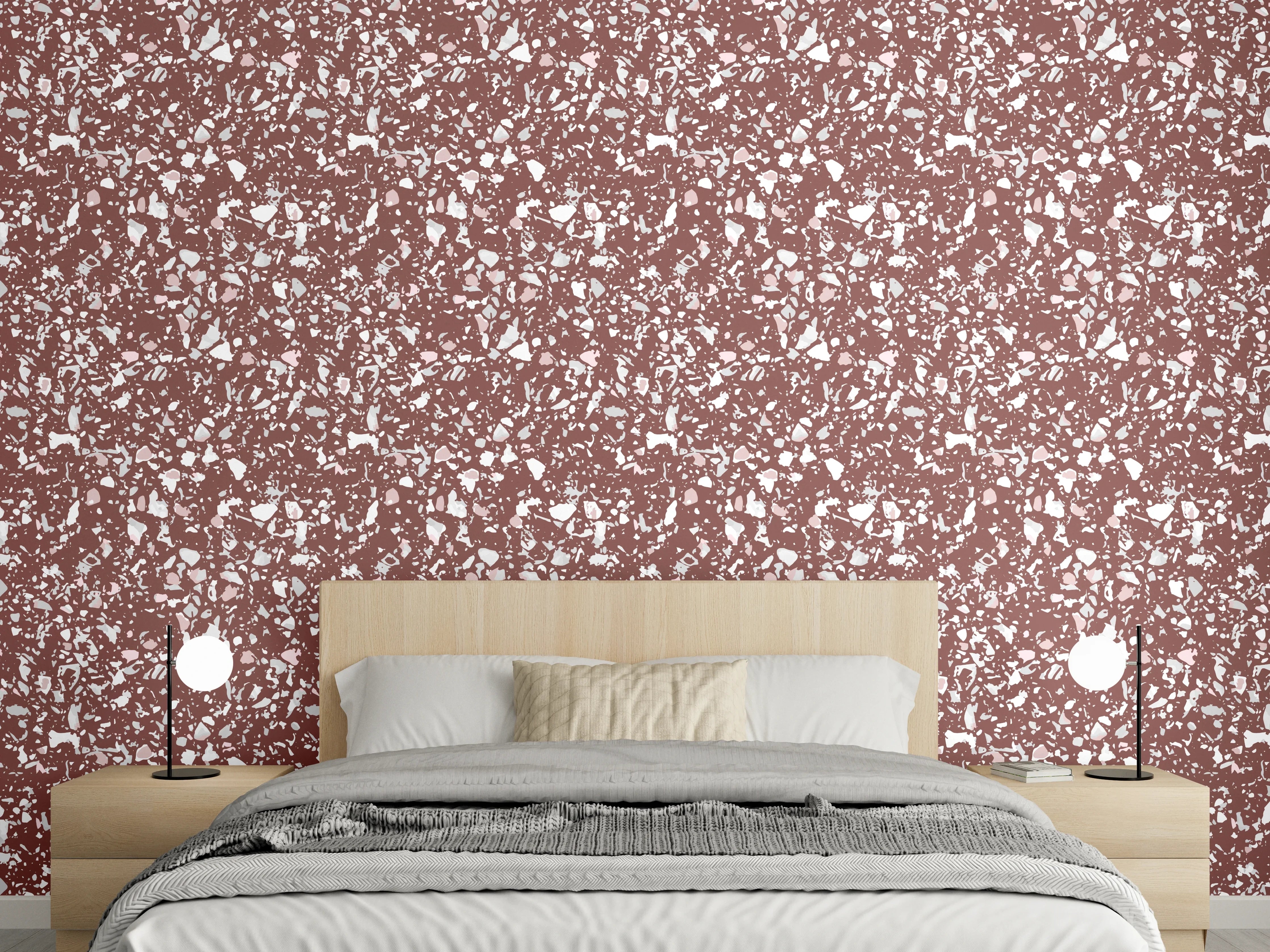 Wandverkleidung Schlafzimmer - Zartes Blumenmuster in warmem Rot