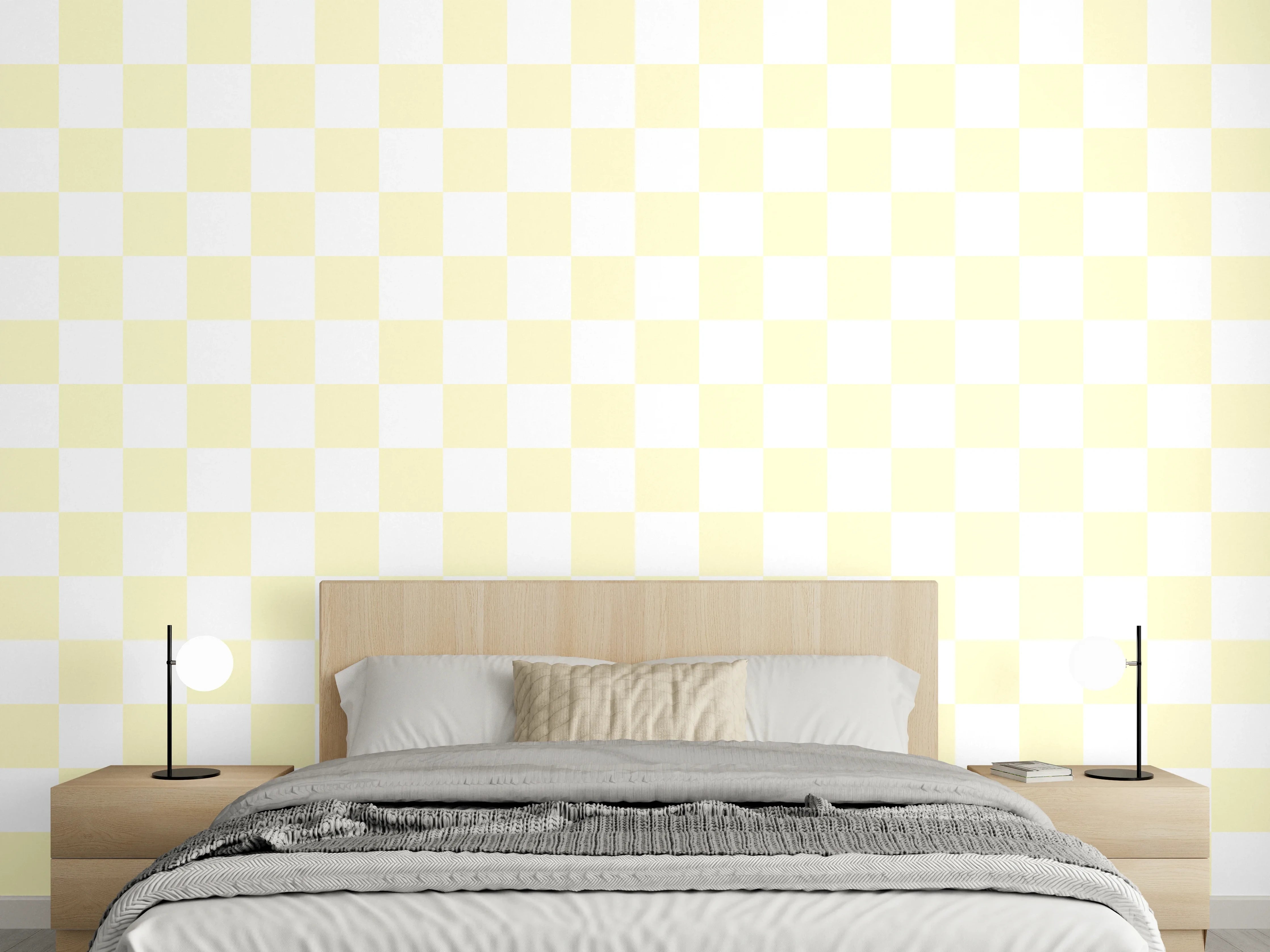 Wandverkleidung Schlafzimmer - Zartes Karo-Muster Beige-Weiß