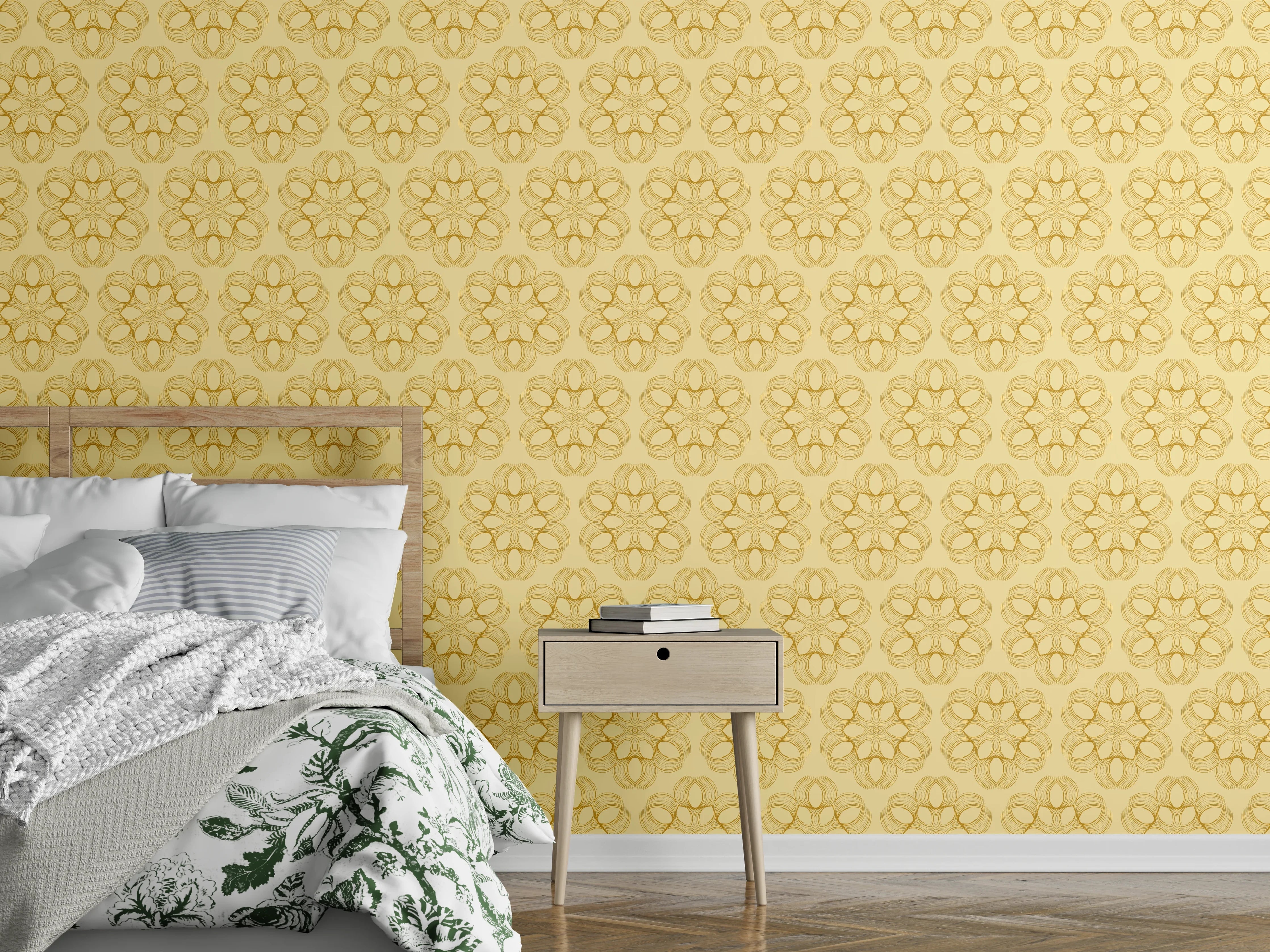 Wandverkleidung Schlafzimmer - Zartes Muster in Goldbeige