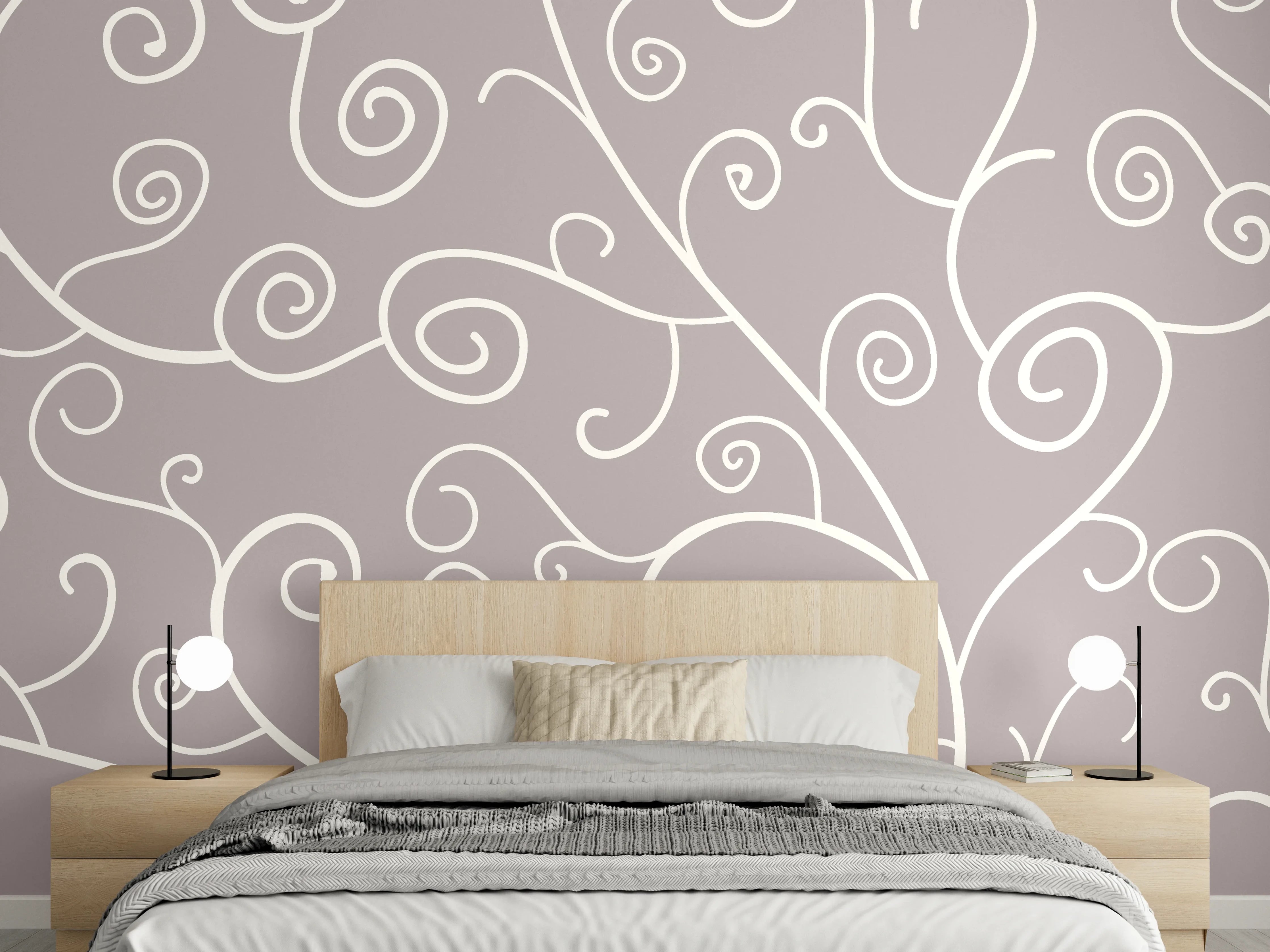 Wandverkleidung Schlafzimmer - Zartes Ornament-Muster in Weiß und Grau