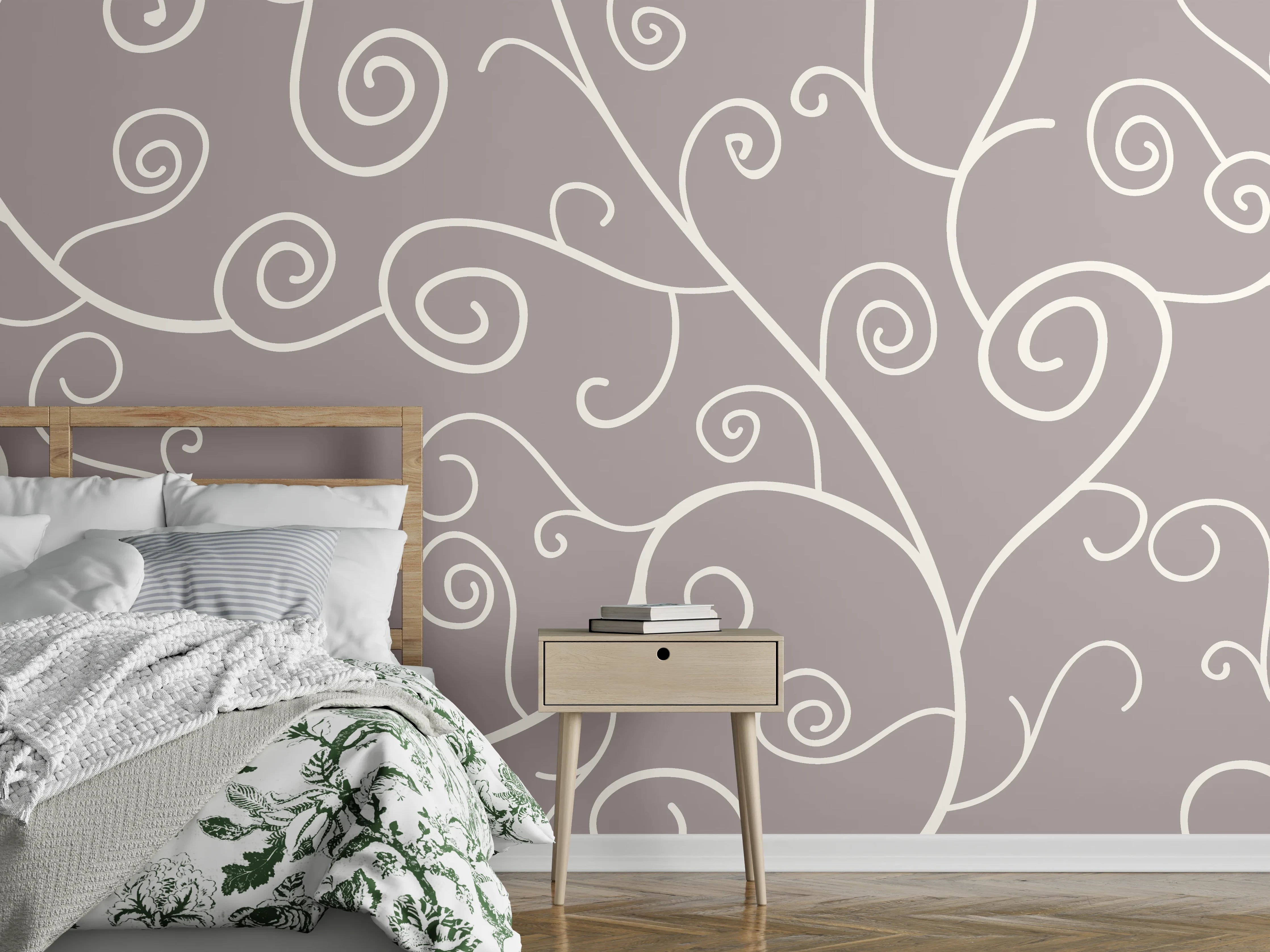 Wandverkleidung Schlafzimmer - Zartes Ornament-Muster in Weiß und Grau
