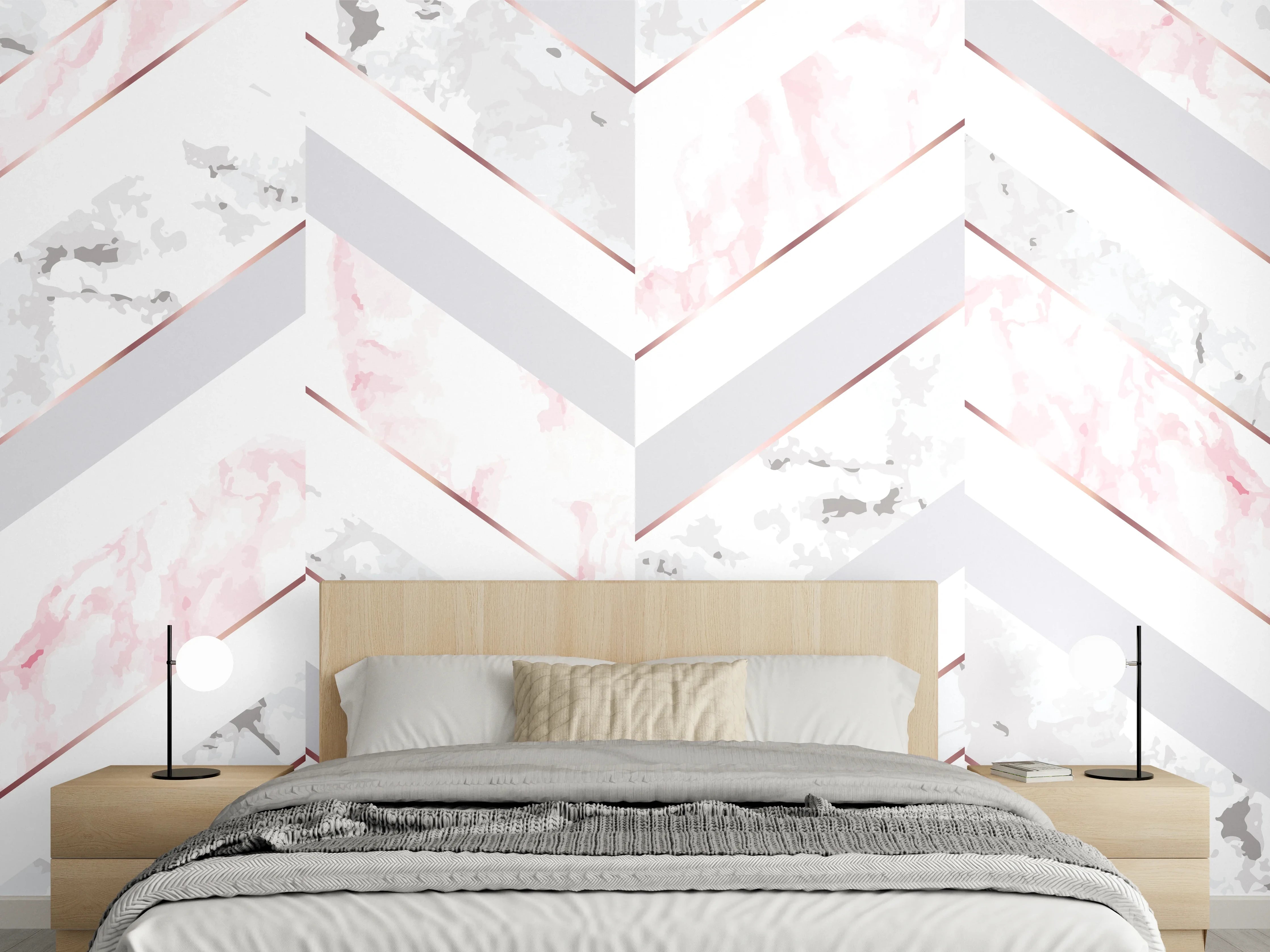 Wandverkleidung Schlafzimmer - Zartes Rosa-Weiß Muster