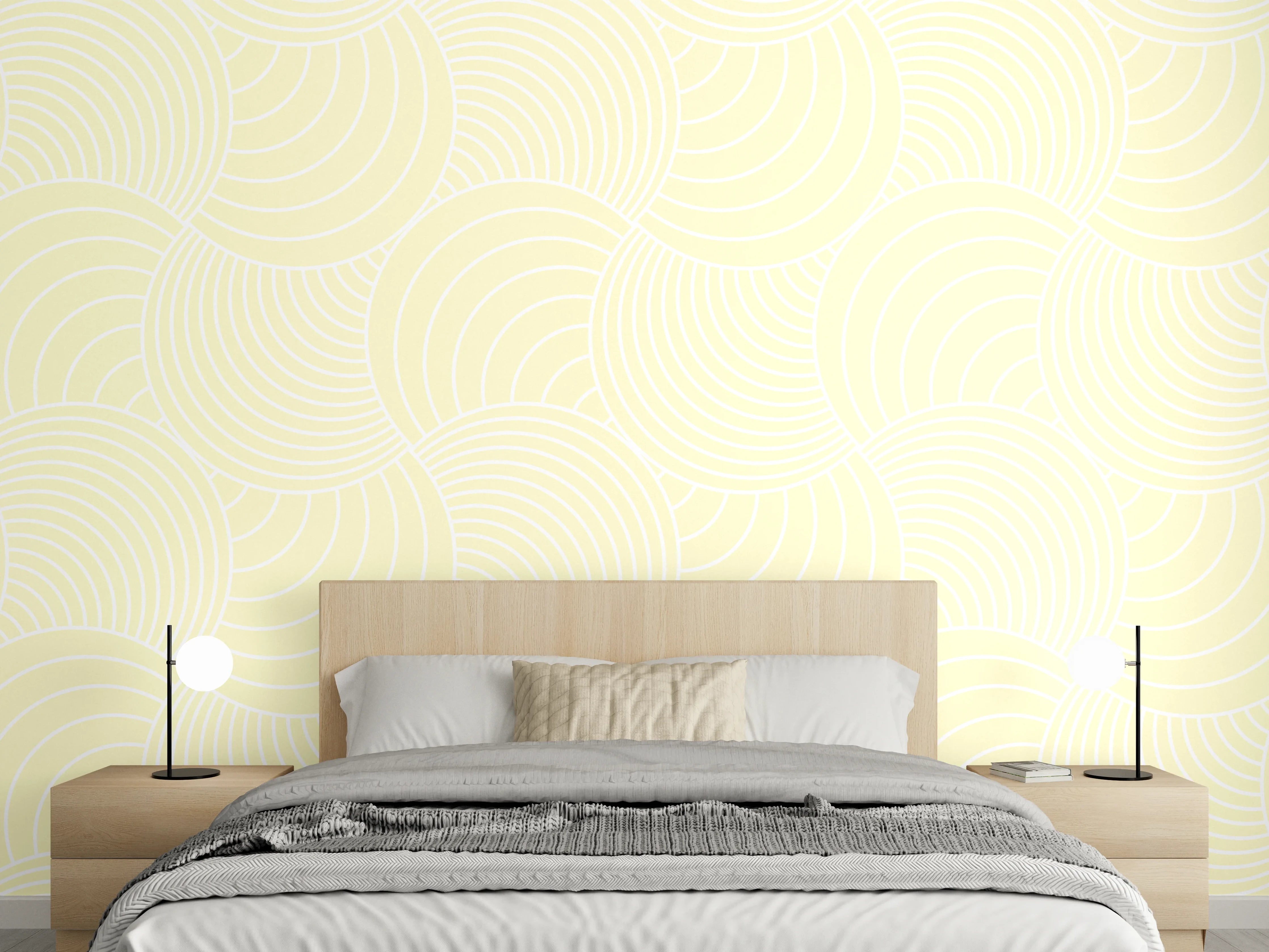 Wandverkleidung Schlafzimmer - Zartes Wellenmuster in Beige-Gelb