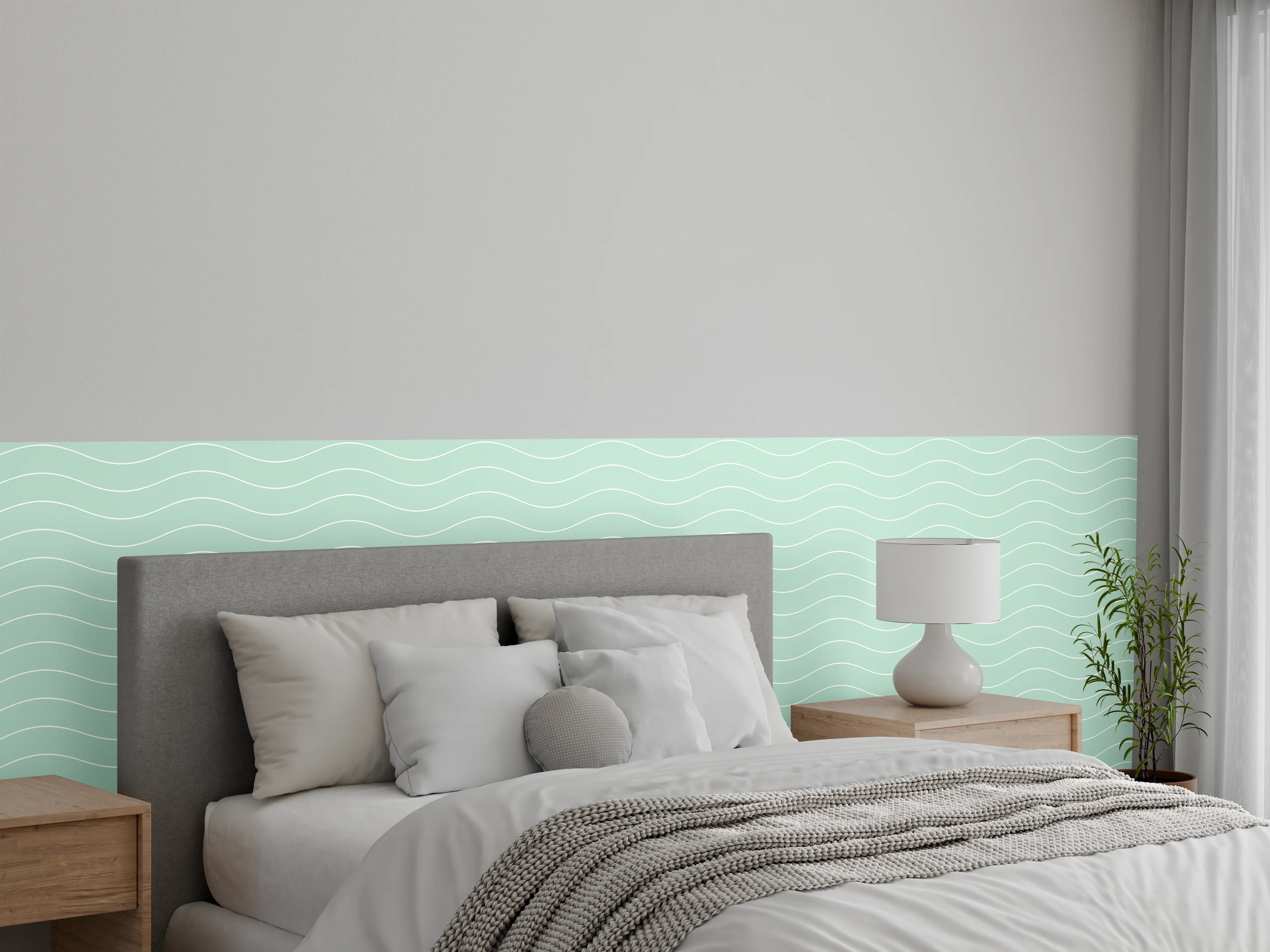 Wandverkleidung Schlafzimmer - Zartes Wellenmuster mintgrün Tapete