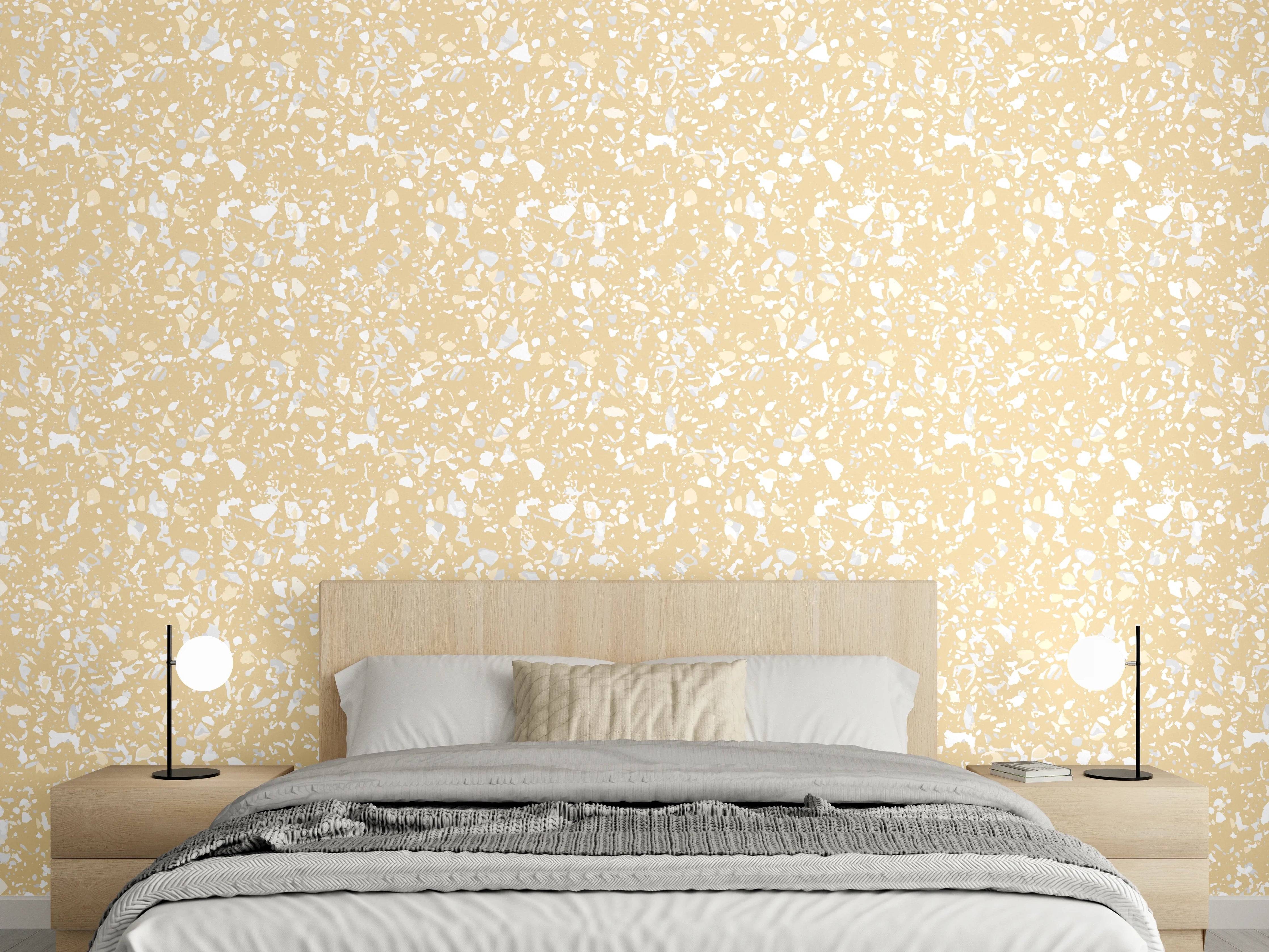 Wandverkleidung Schlafzimmer - Zartes florales Muster in Beigeweiß