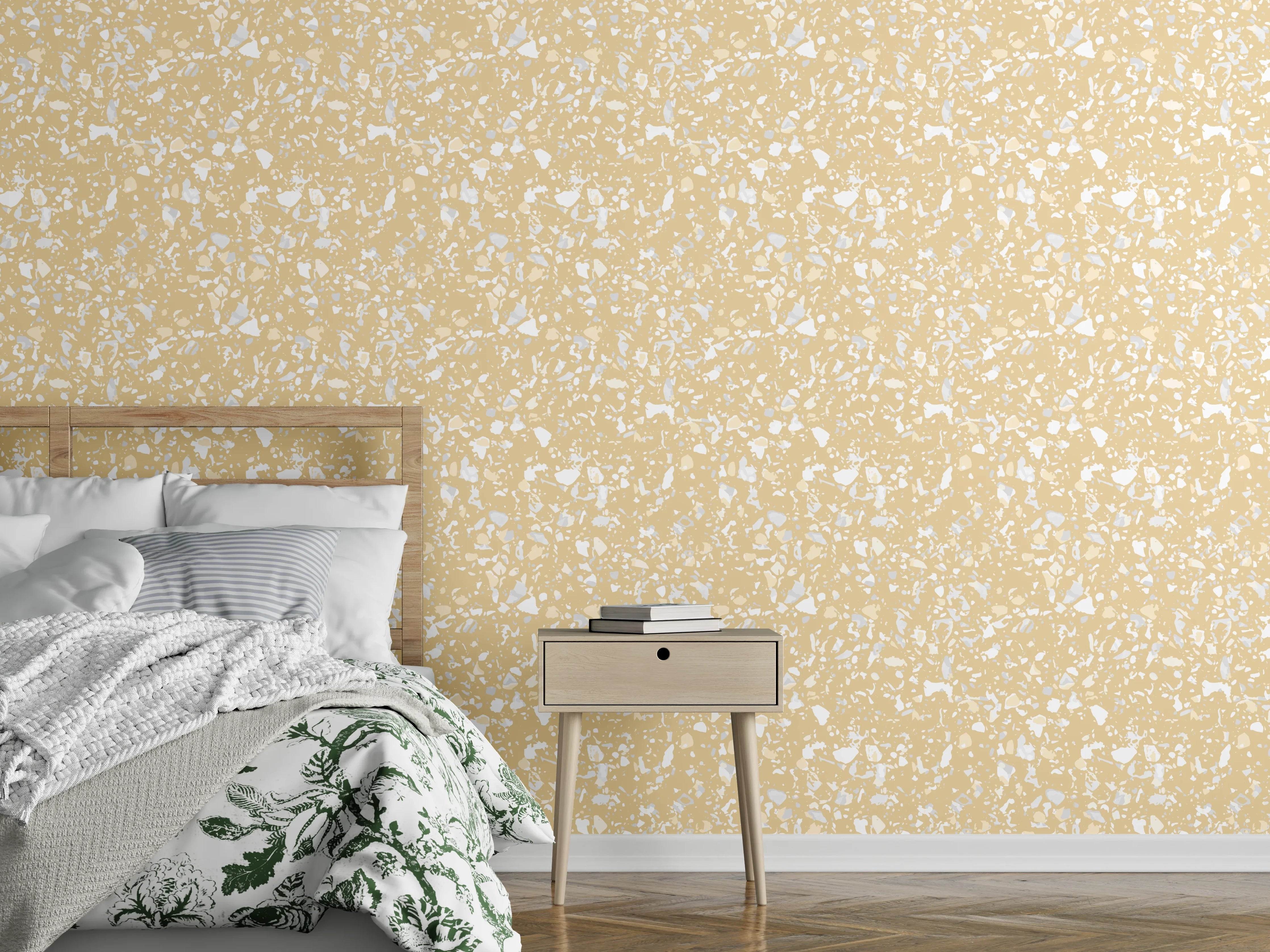 Wandverkleidung Schlafzimmer - Zartes florales Muster in Beigeweiß