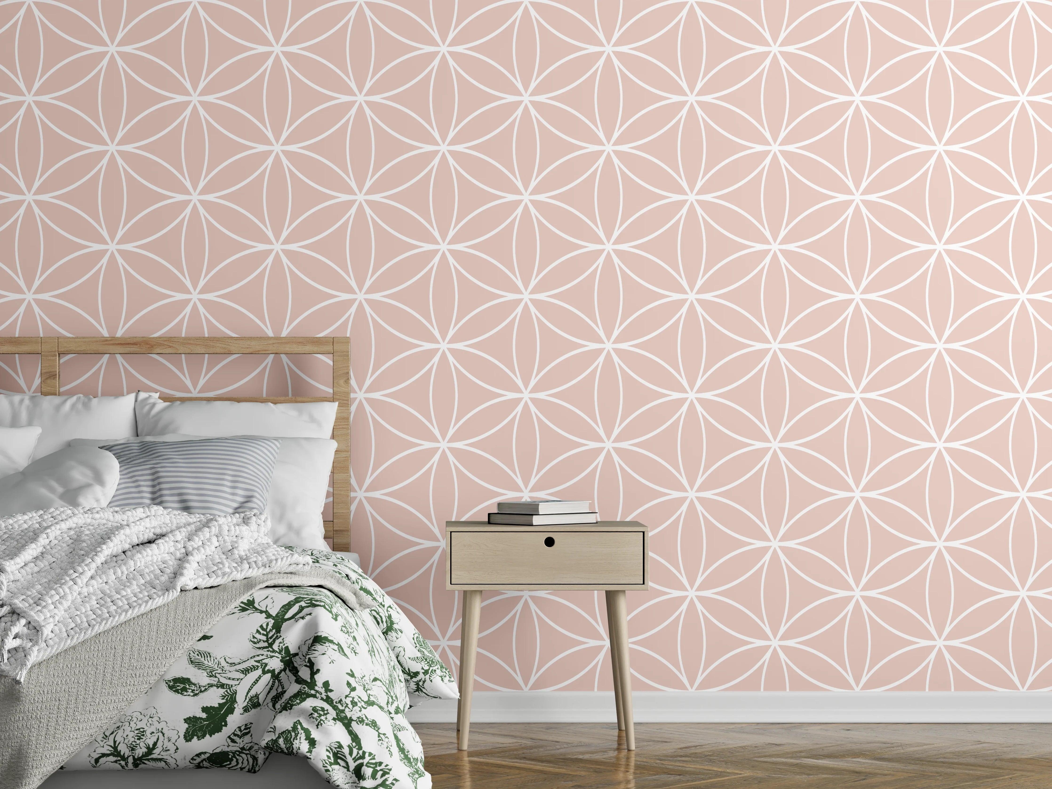 Wandverkleidung Schlafzimmer - Zartes rosa Geometrie-Muster Tapete