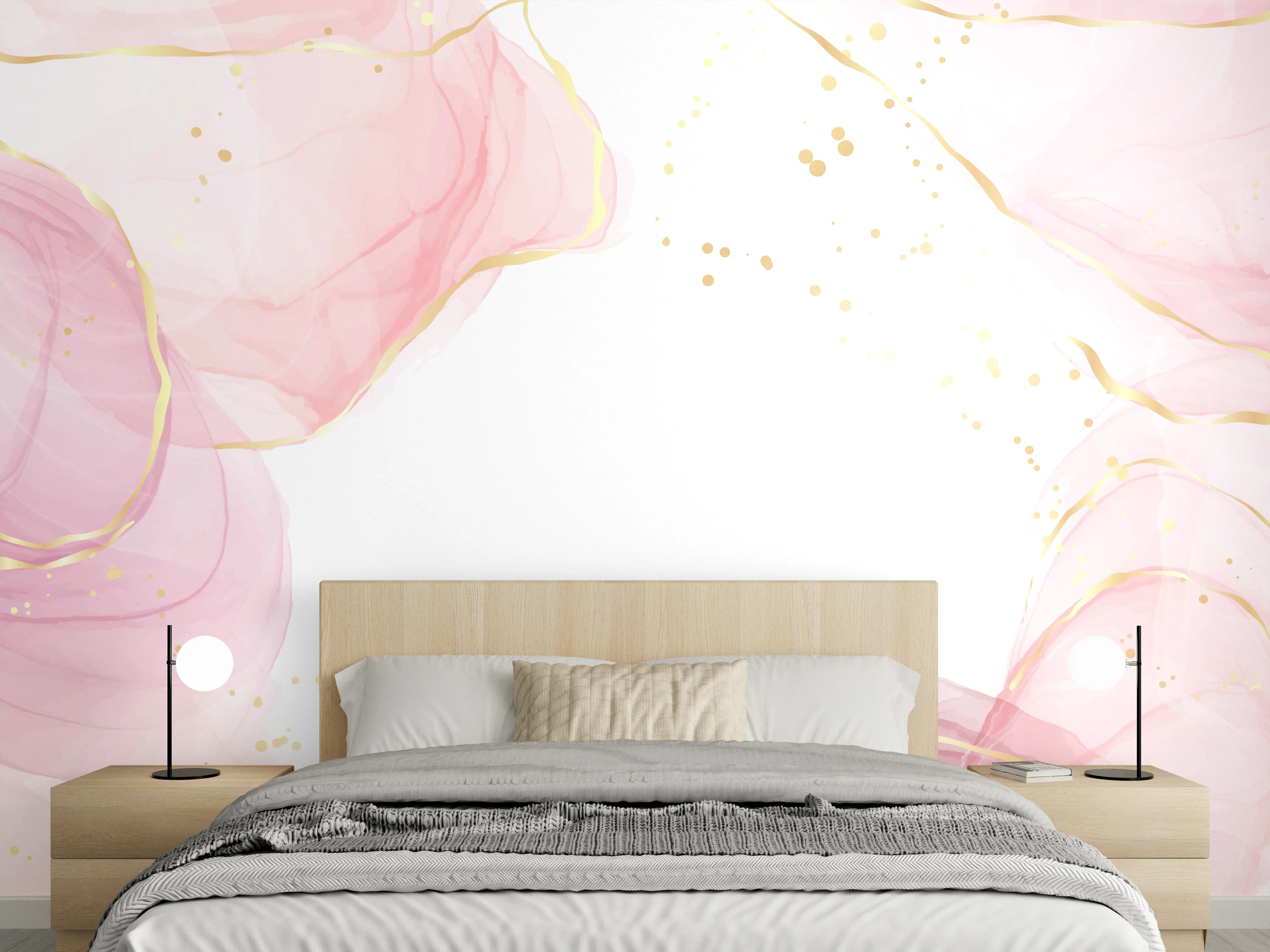 Wandverkleidung Schlafzimmer - Zartrosa Blumen Aquarell-Design