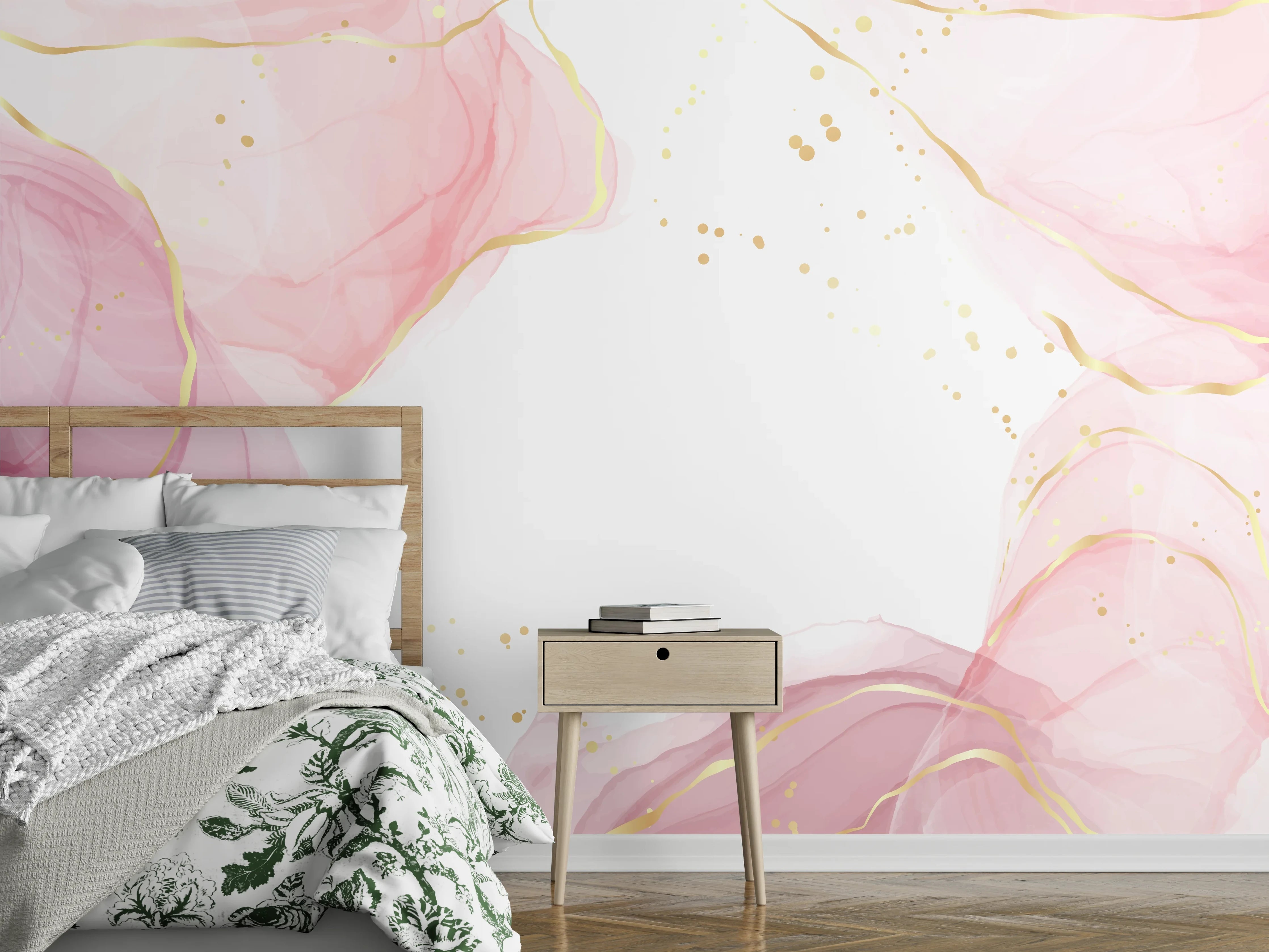 Wandverkleidung Schlafzimmer - Zartrosa Blumen Aquarell-Design