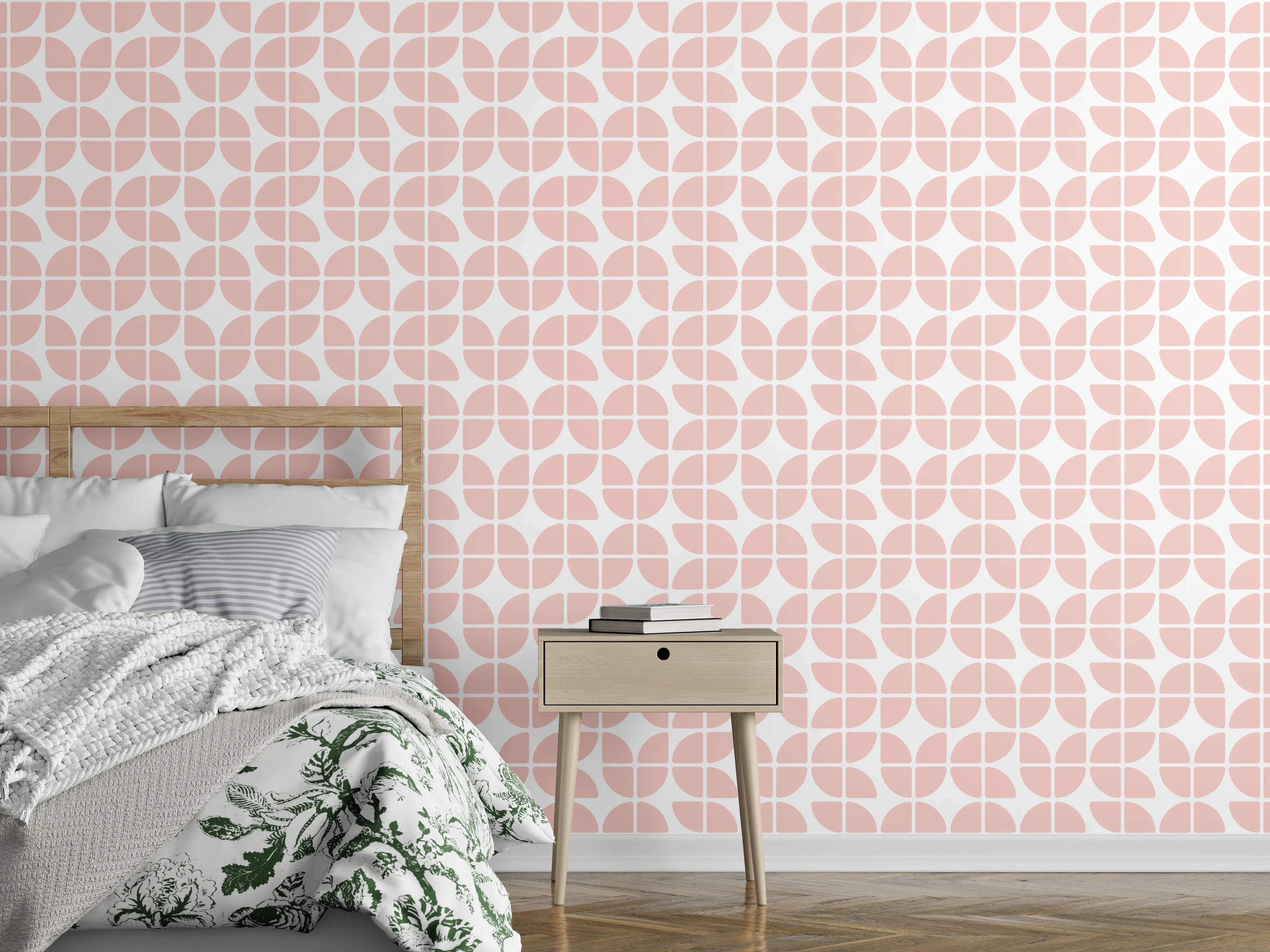 Wandverkleidung Schlafzimmer - Zartrosa Muster mit geometrischer Gestaltung
