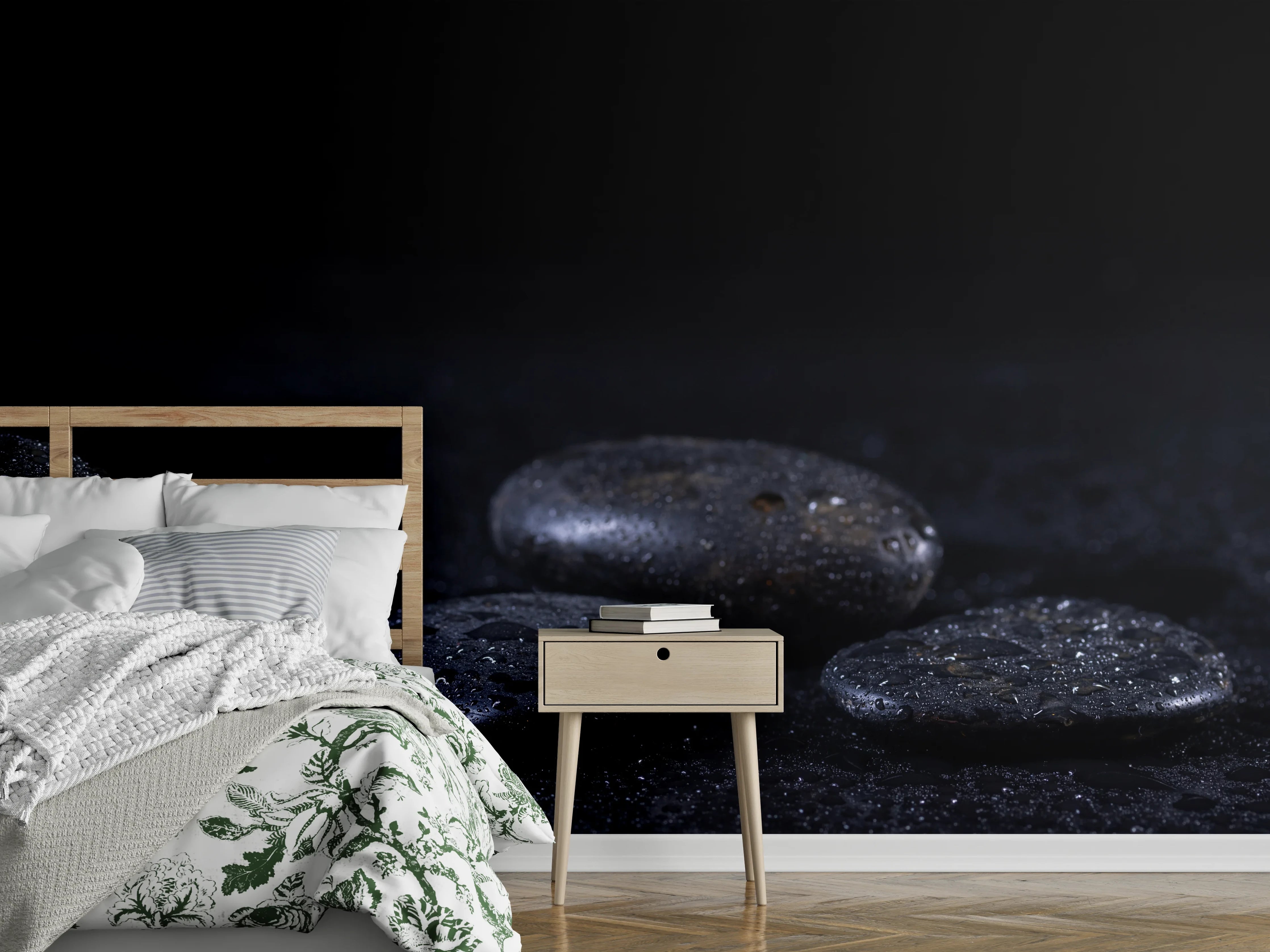 Wandverkleidung Schlafzimmer - Zen - Schwarze Steine