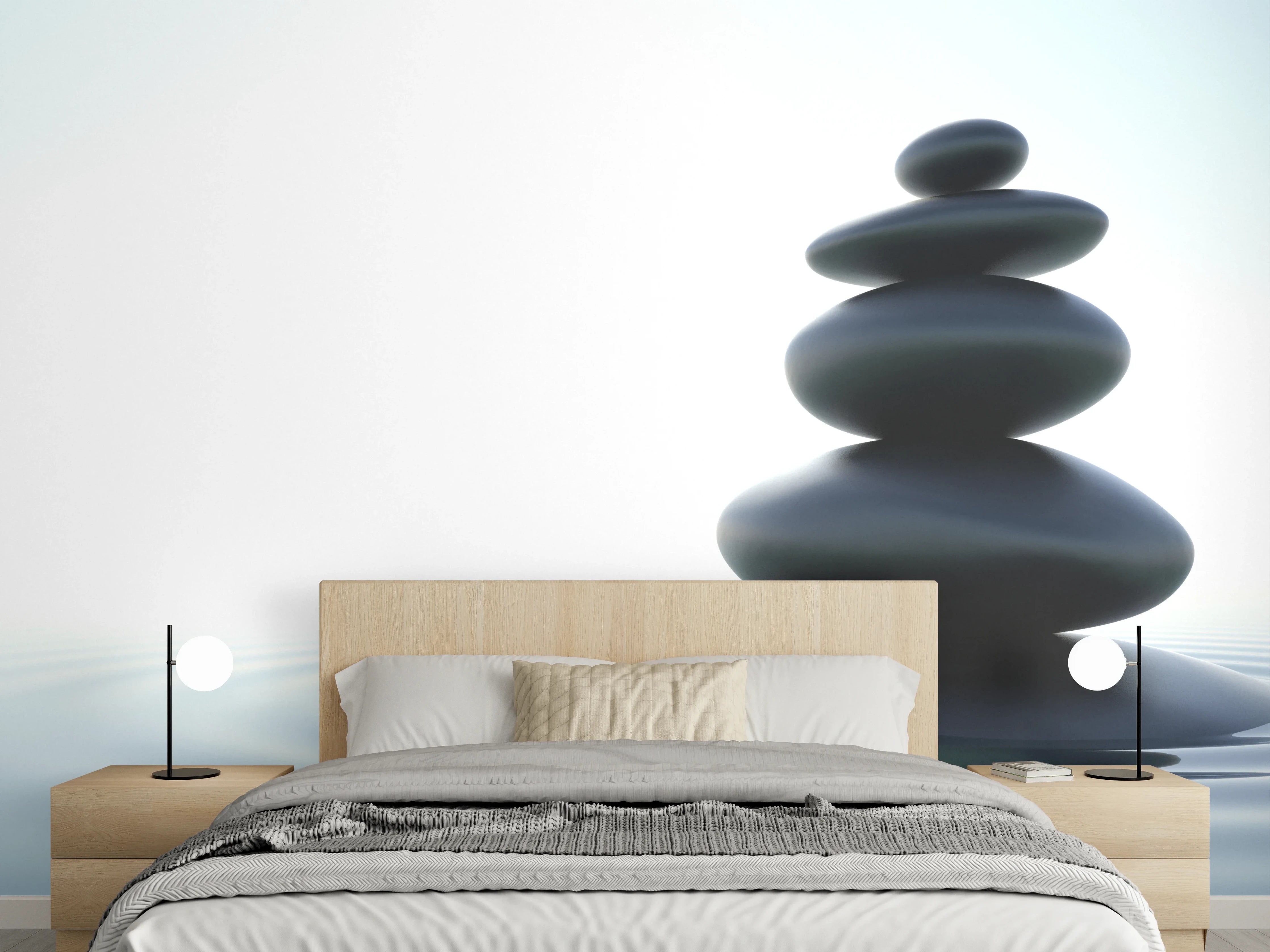 Wandverkleidung Schlafzimmer - Zen-Steine Weiß-Grau