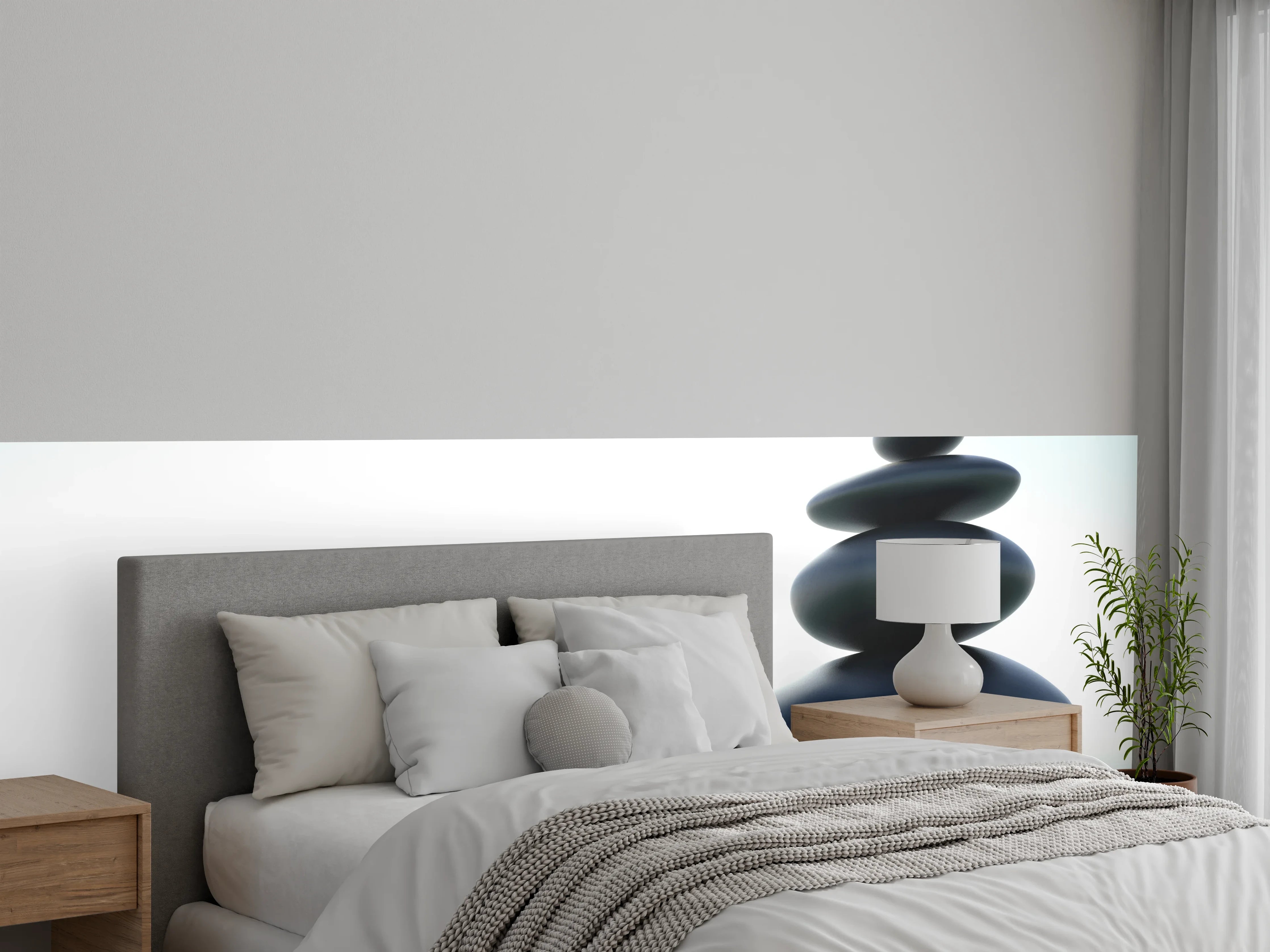 Wandverkleidung Schlafzimmer - Zen-Steine Weiß-Grau